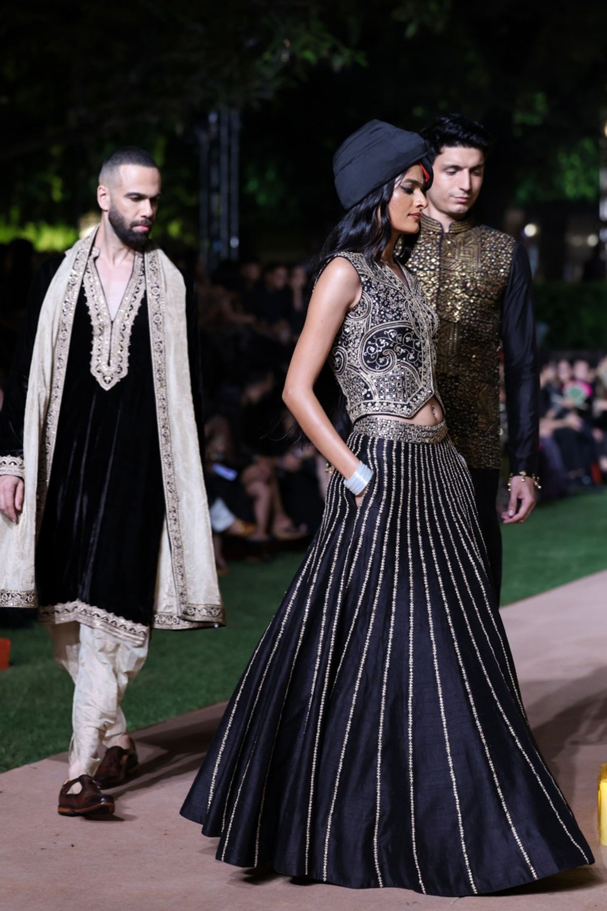Amer Black Waiscoat Lehenga Set