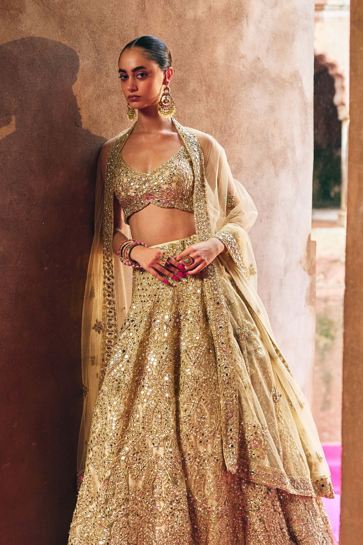 Gold Net Lehenga Set