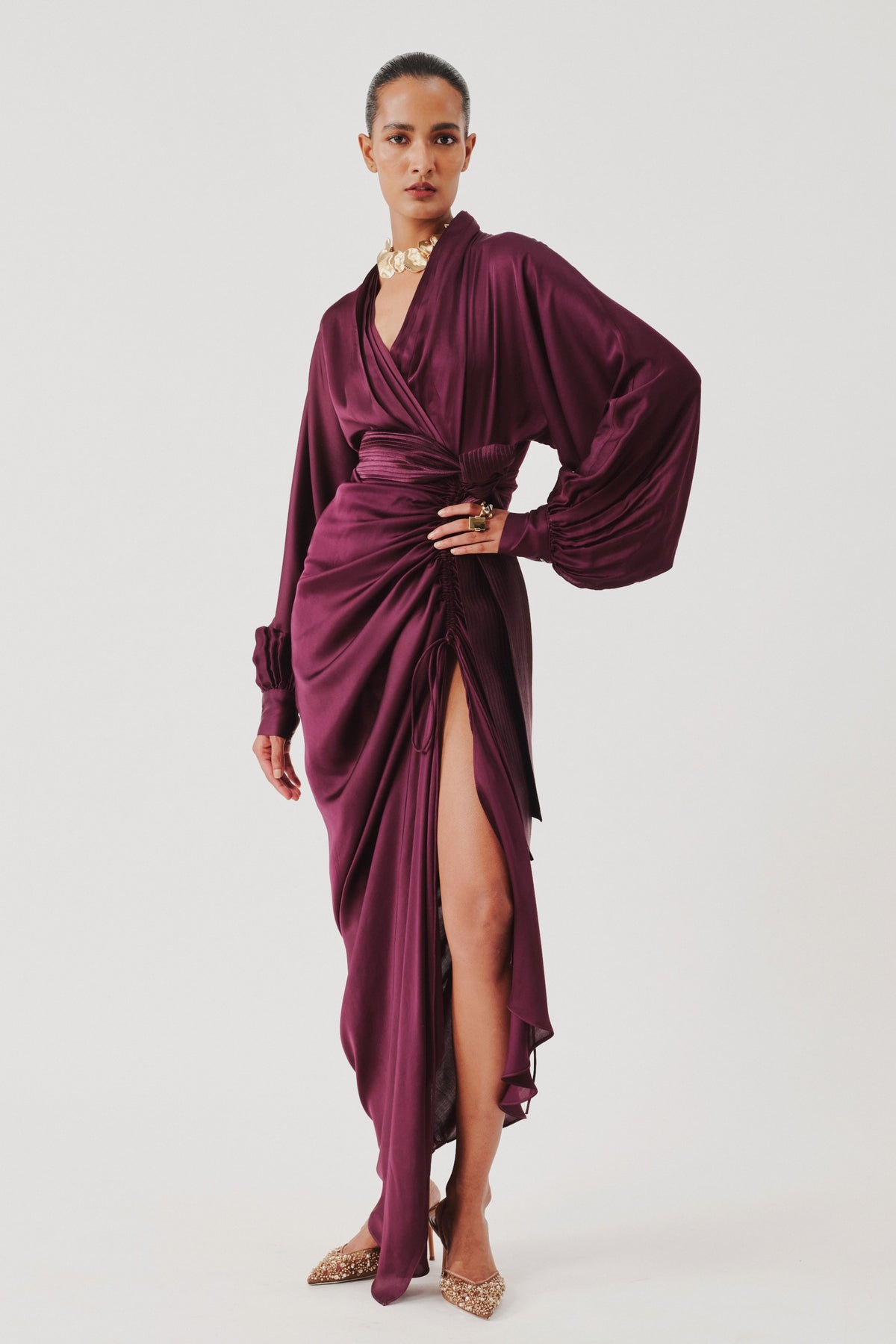 Burgundy Draped Dress