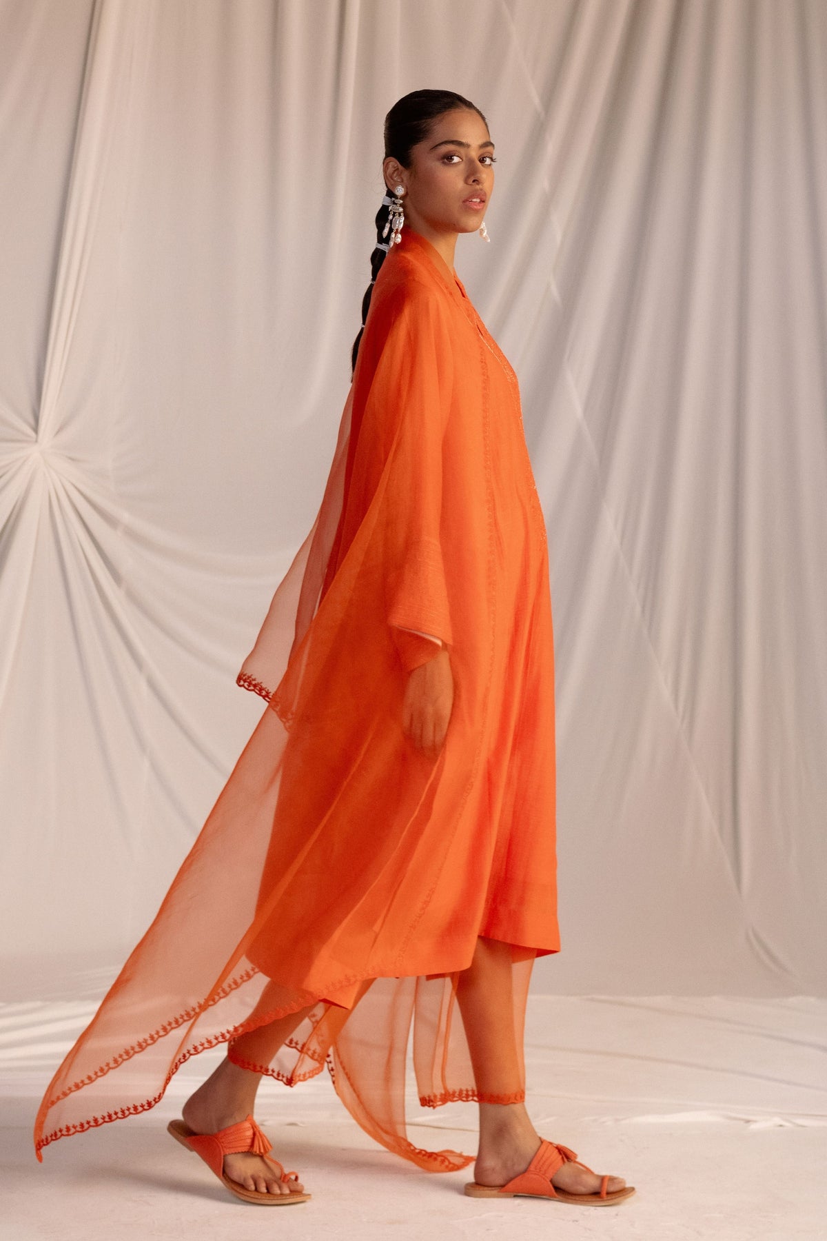 Orange Embroidered Tunic Set