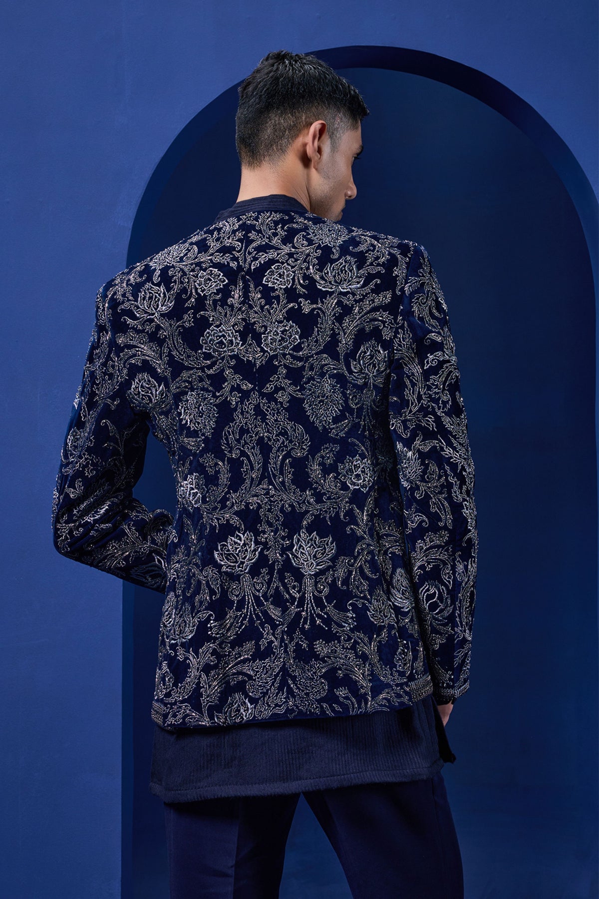 Navy Zari Bandhgala Set