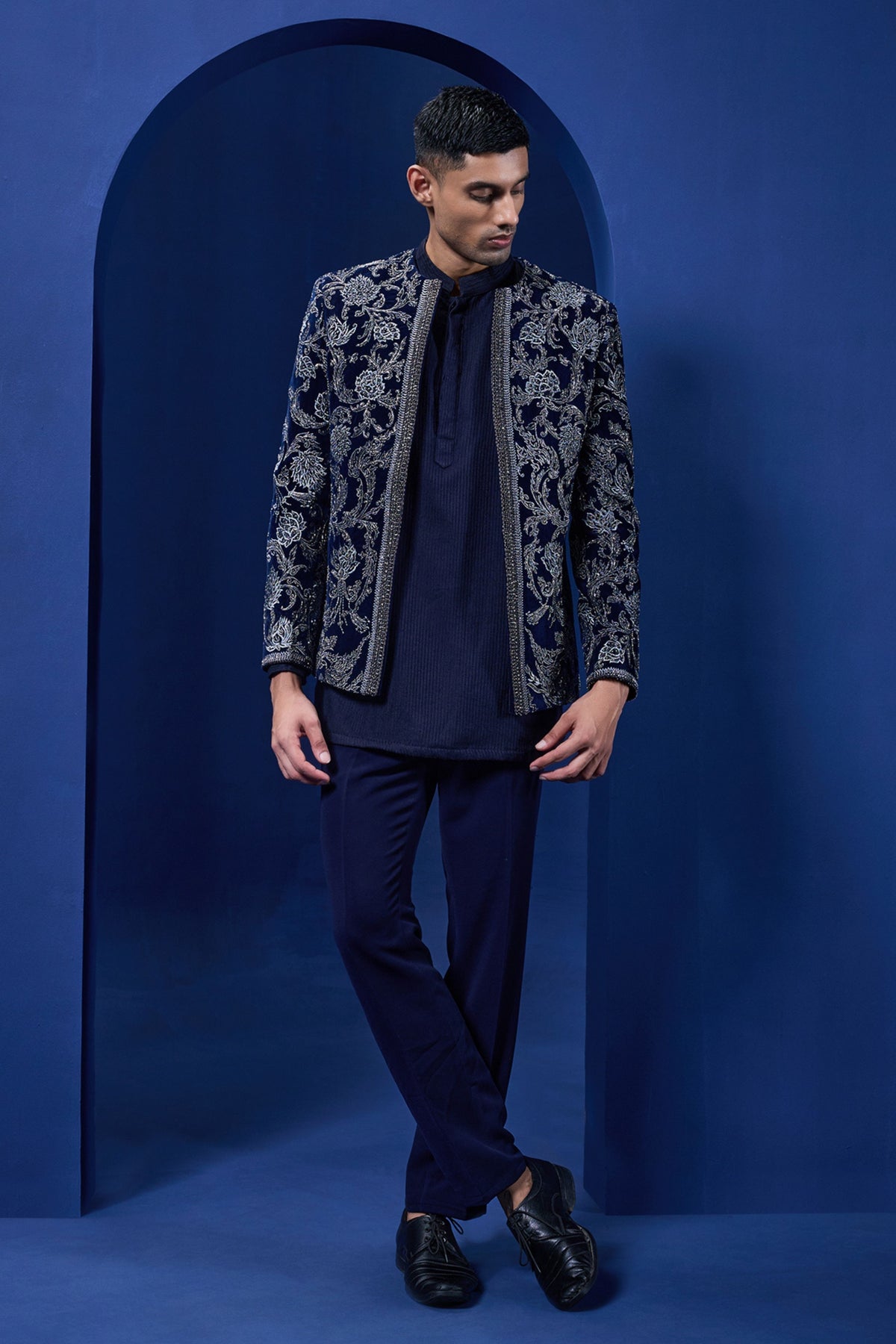 Navy Zari Bandhgala Set