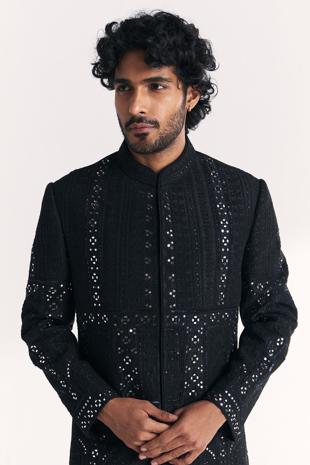 Kunj Black Achkan Set