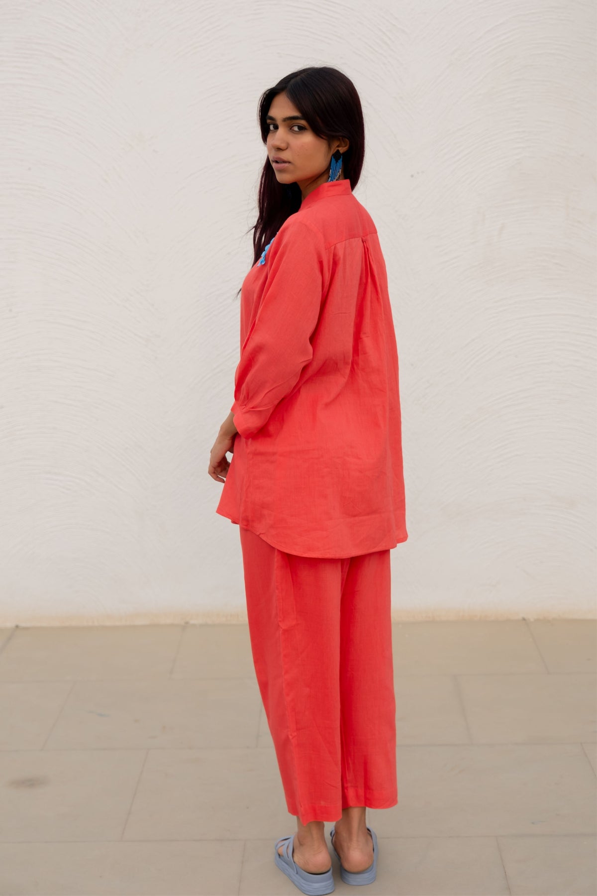 Coral Embroidered Co-ord Set