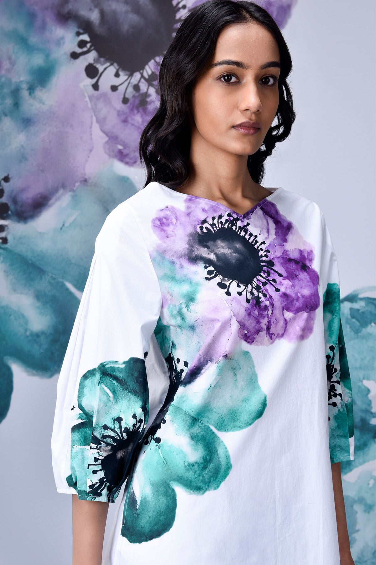 Anemone Flower Dress White Green