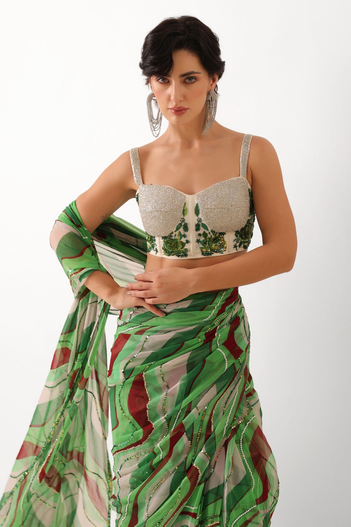 Lush Green Lehar Saree Set