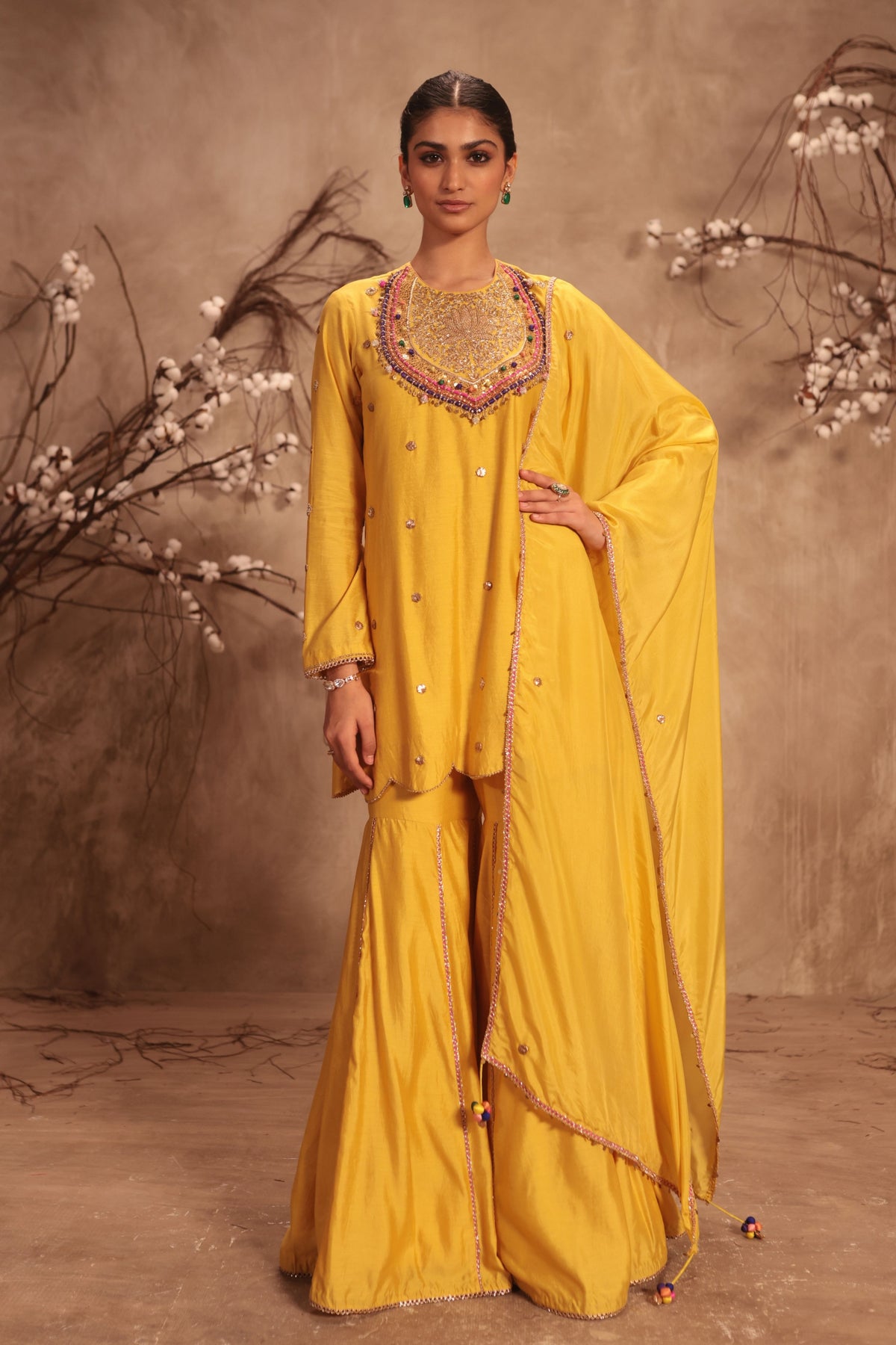 Lotus Yoke Yellow Sharara Set