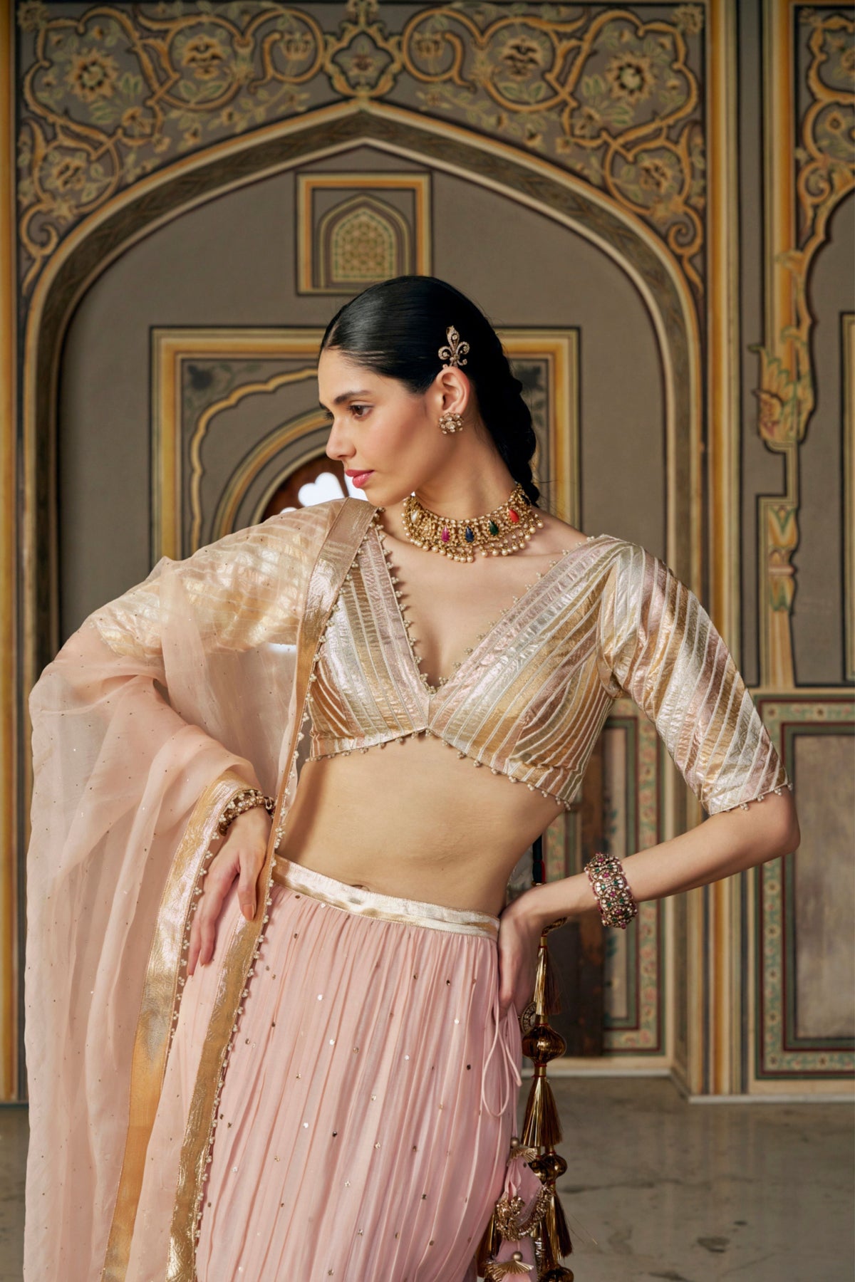 Vintage Blush Fish-Cut Lehenga Set