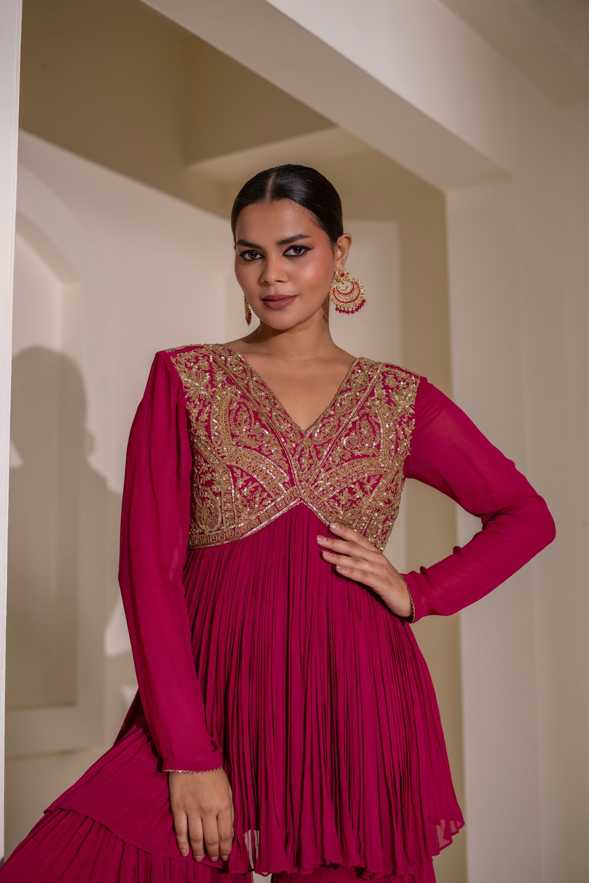 Magenta Pink  Embellished Sharara Set