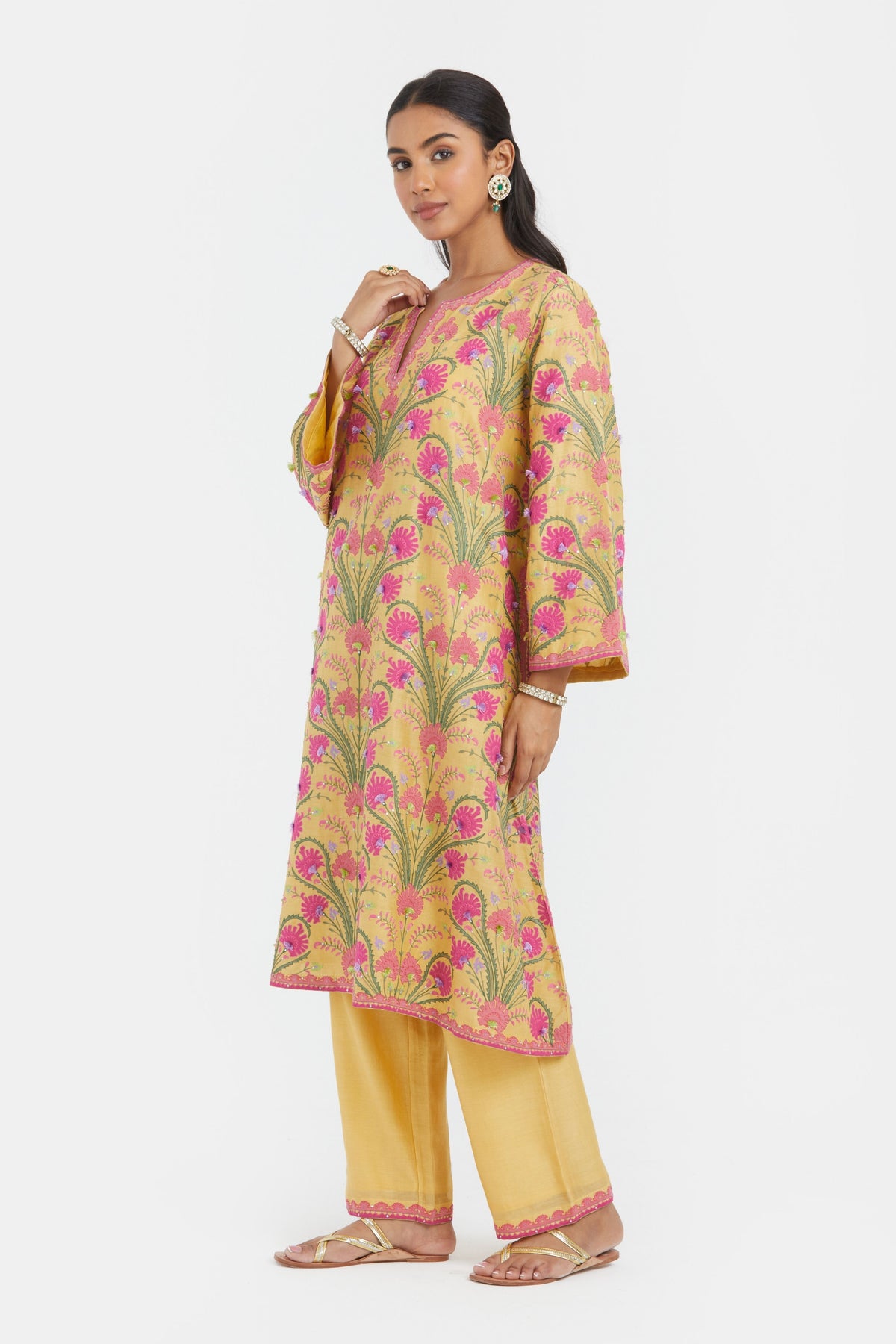 Yellow Silk Chanderi Kurta Set