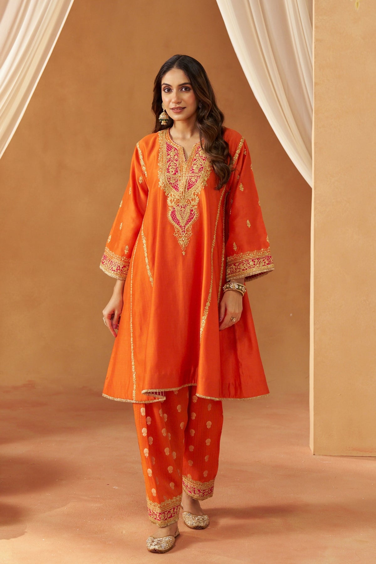 Mahgul Burnt Orange Kalidar Chahunga Set