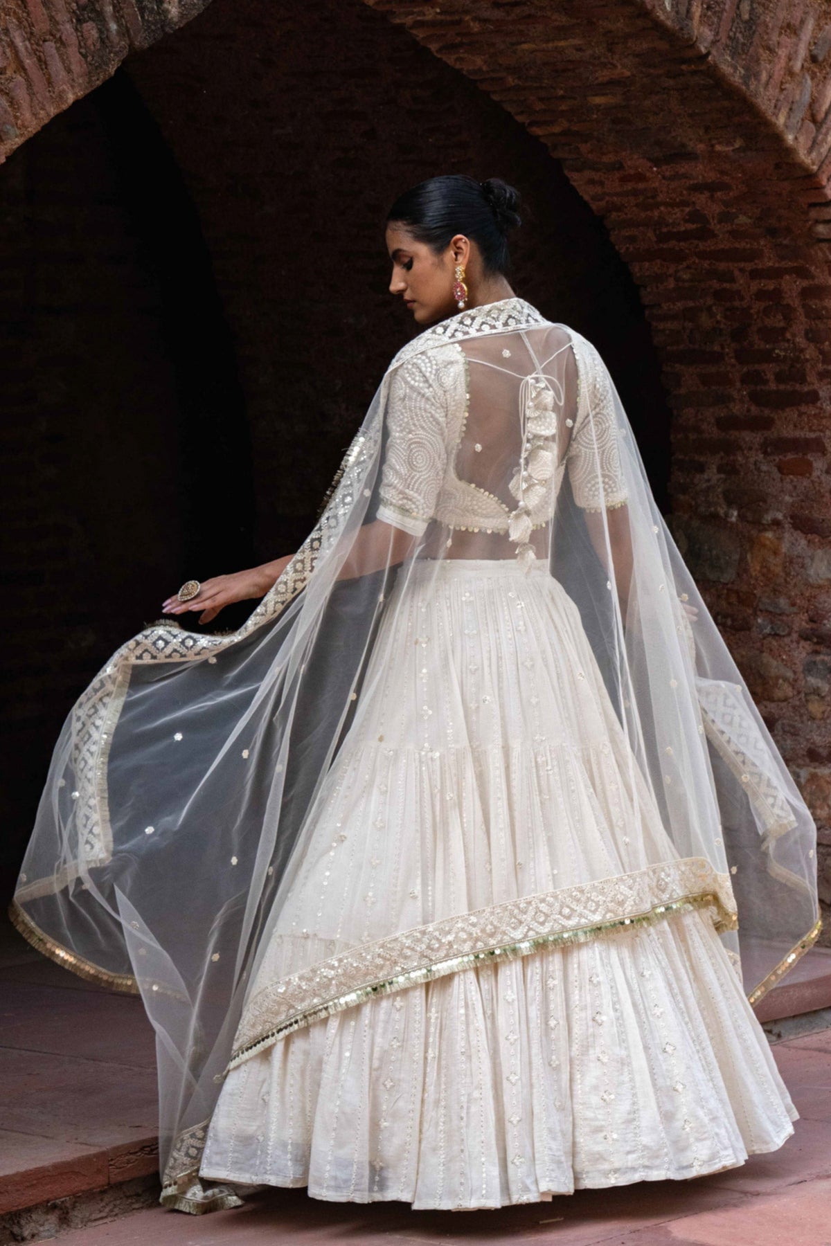 Off White Embroidered Maharani Lehenga Set