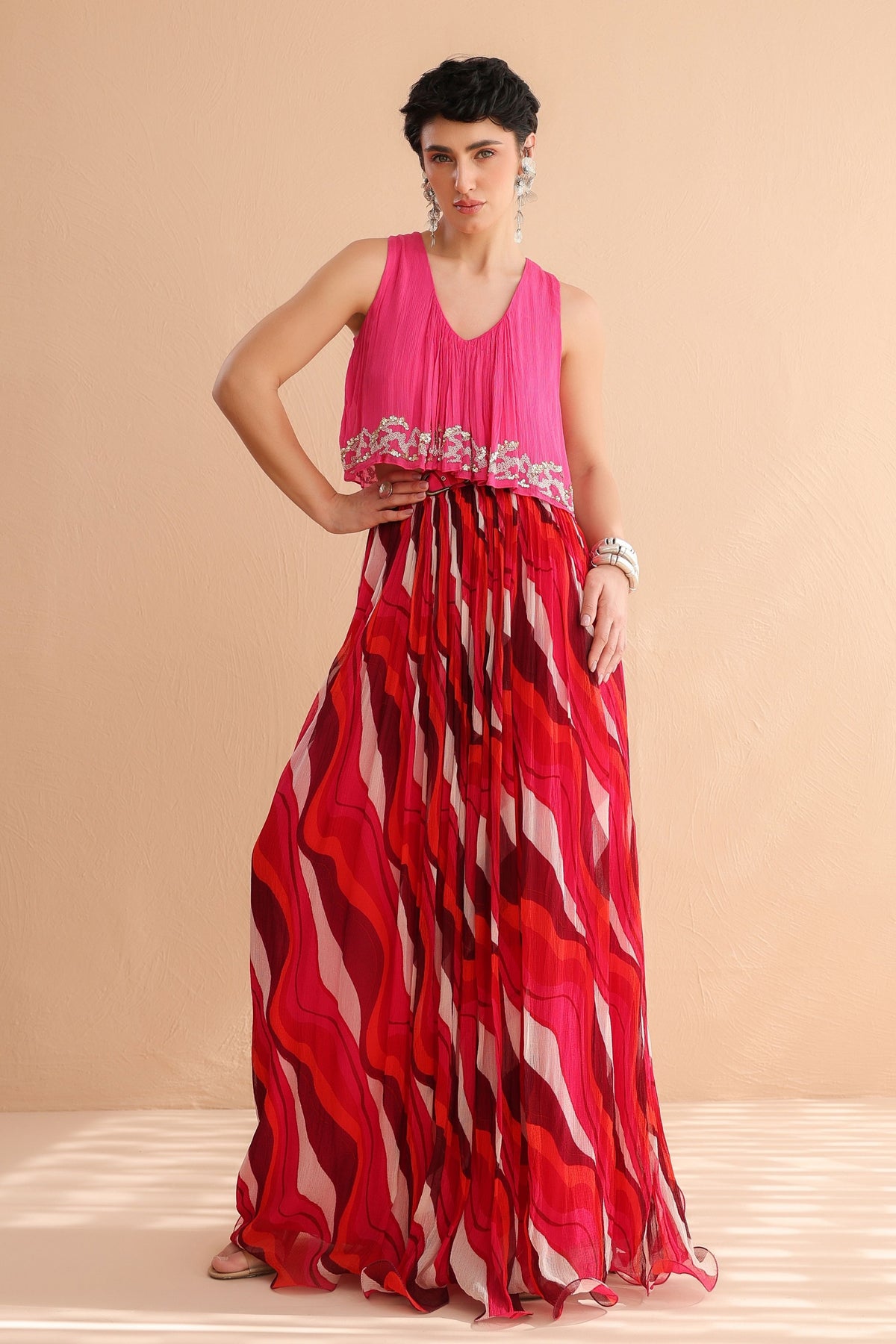 Fuchsia Collar Boho Skirt Set