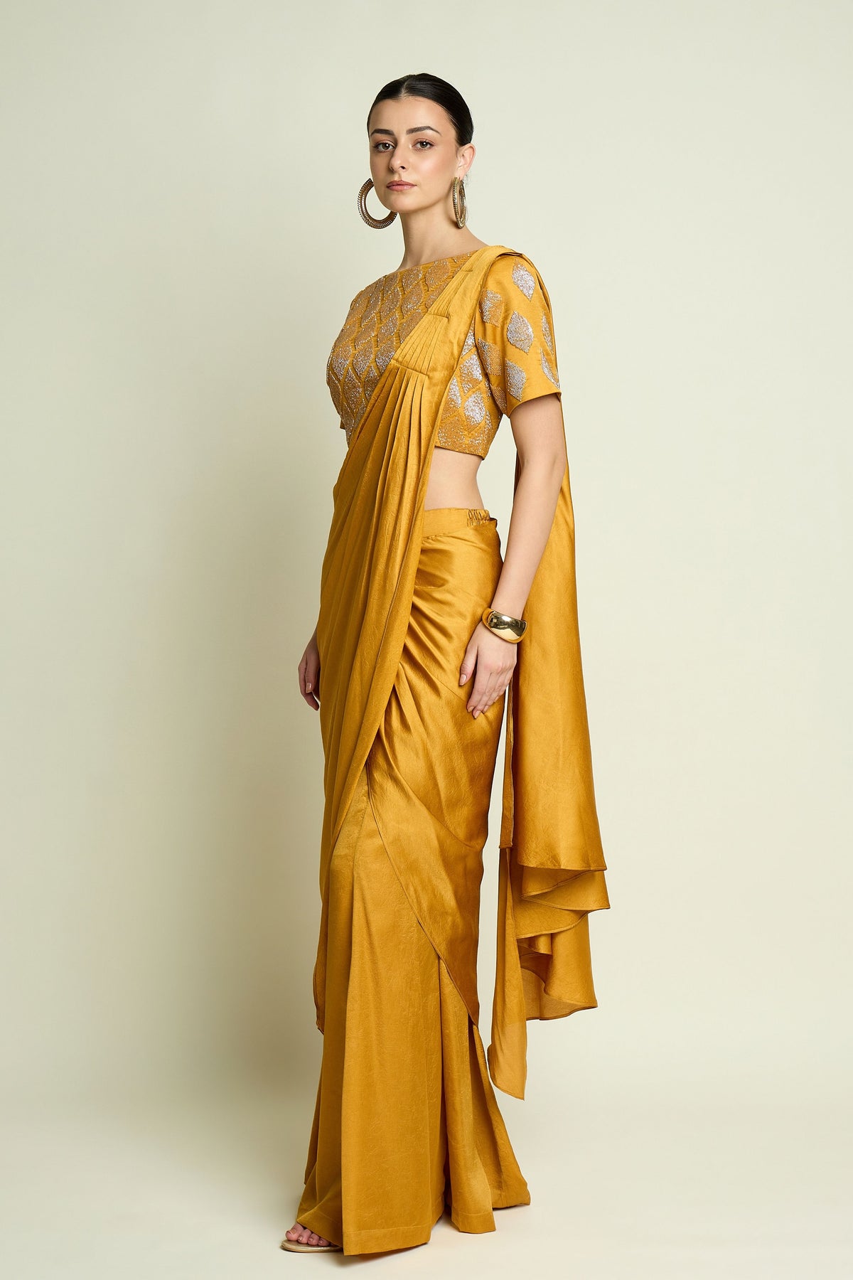 Mustard Embellished Palazzo Saree Set