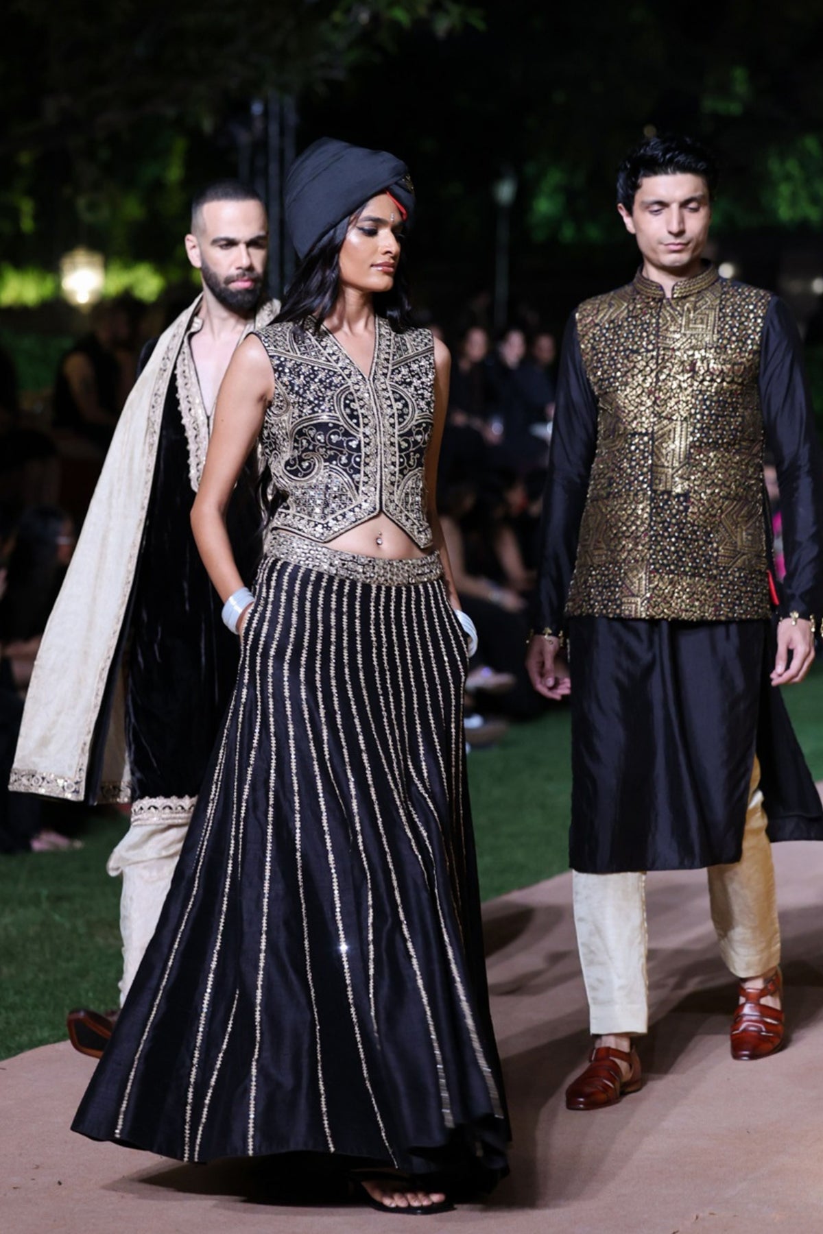 Amer Black Waiscoat Lehenga Set