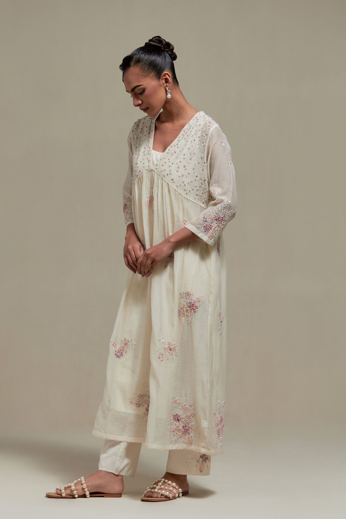 Pink V-Neck Kurta Set