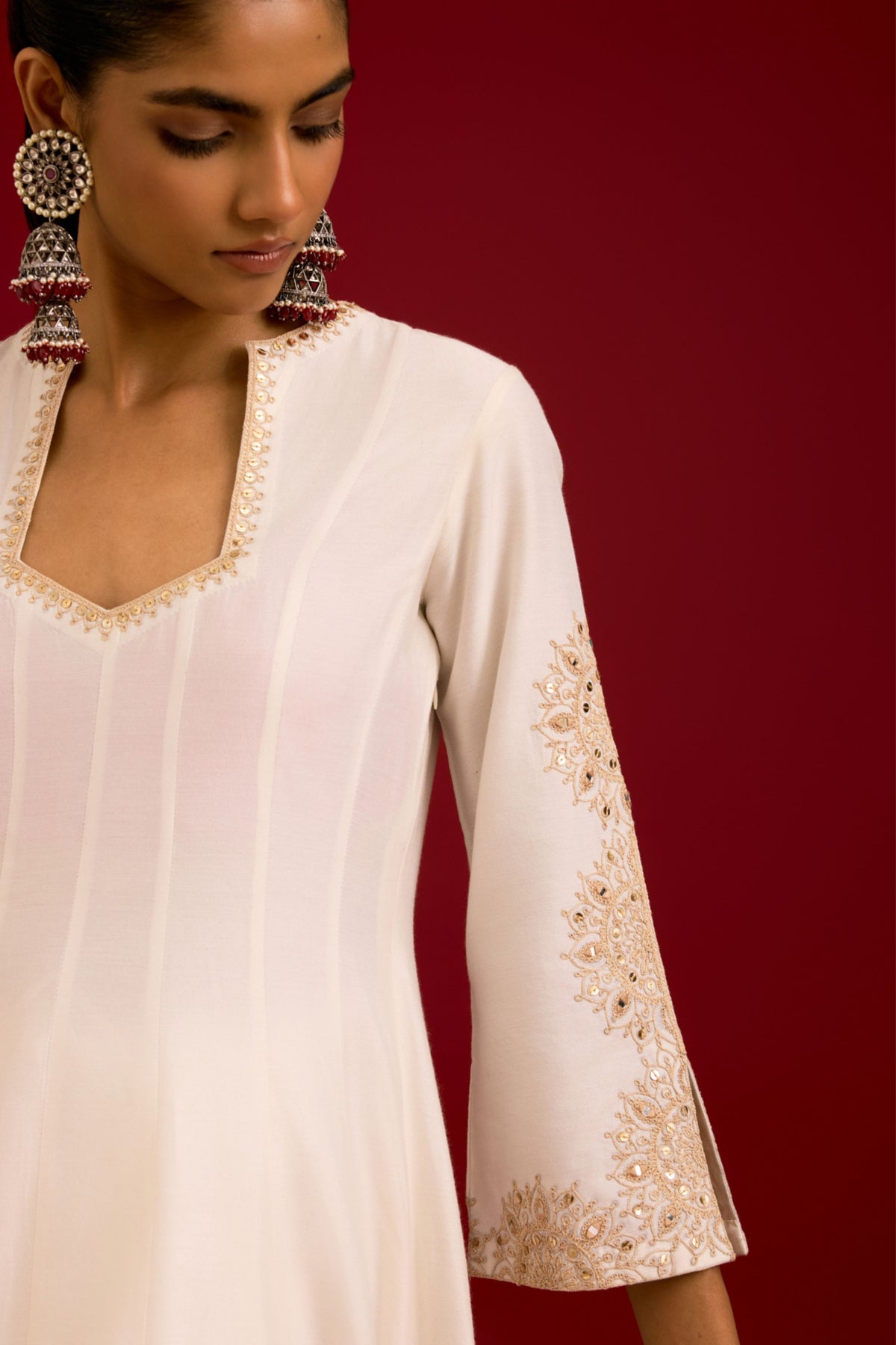 Ivory Embroidered Anarkali Set