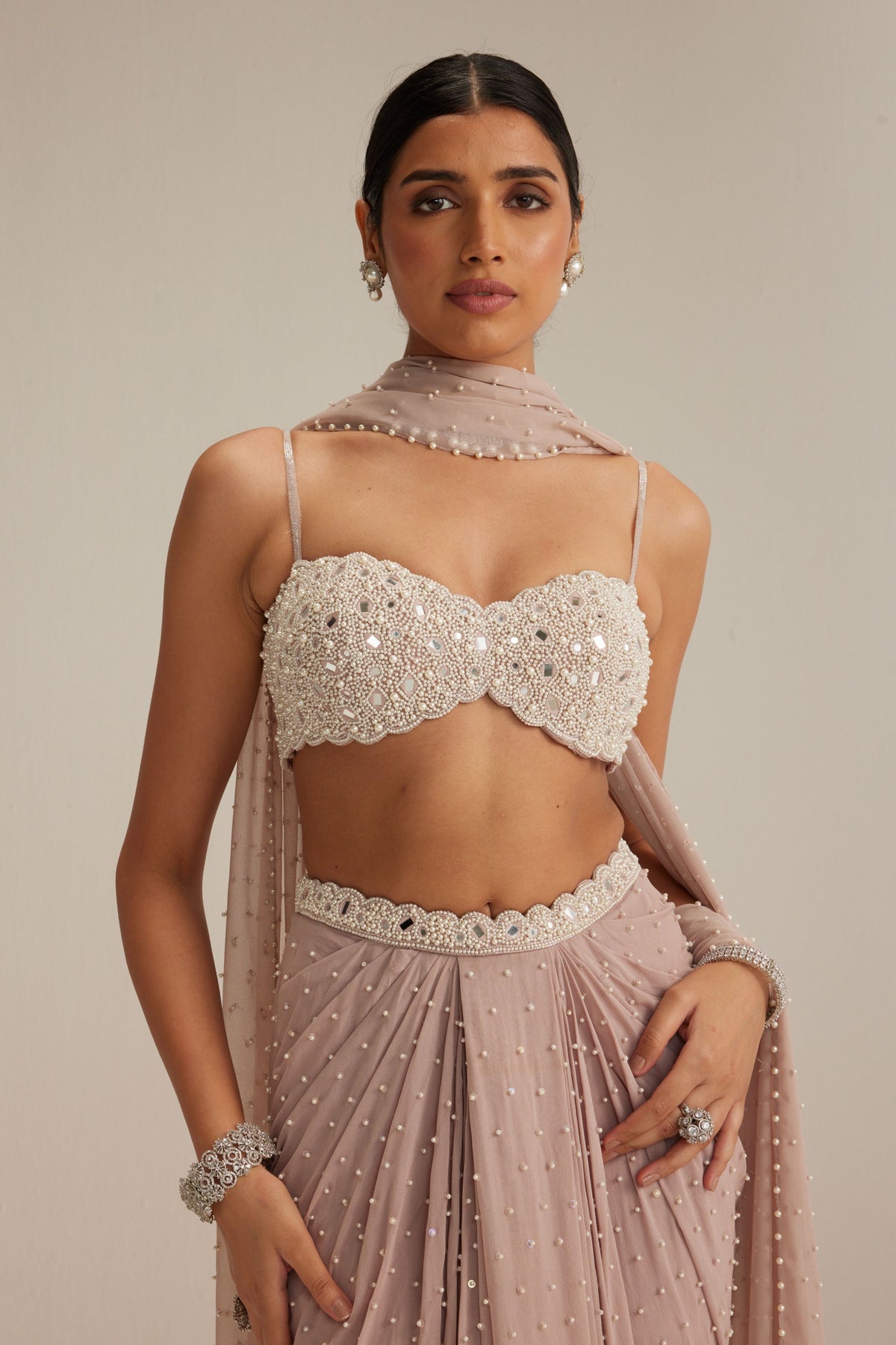 Satin Draped Skirt Set