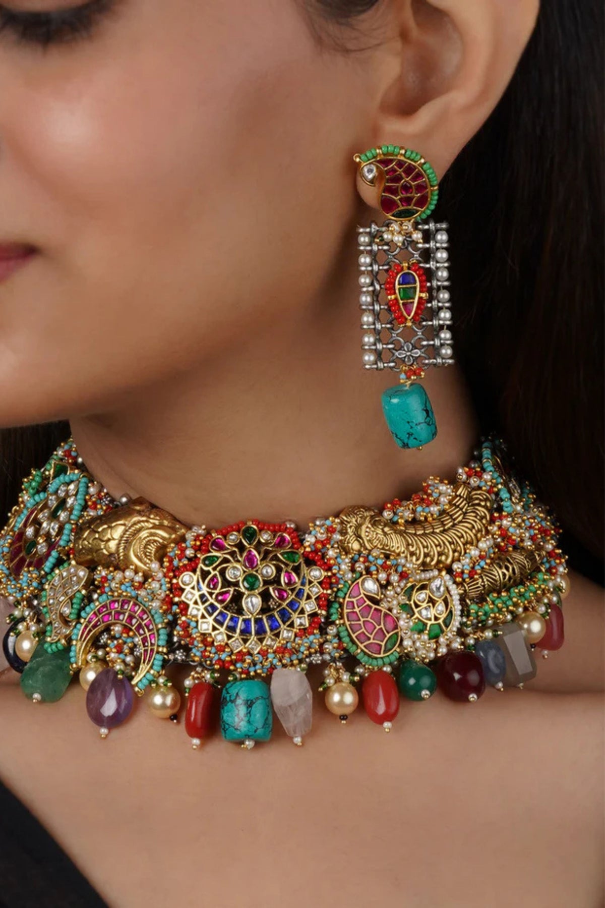 Multicolor Tribal Necklace Set