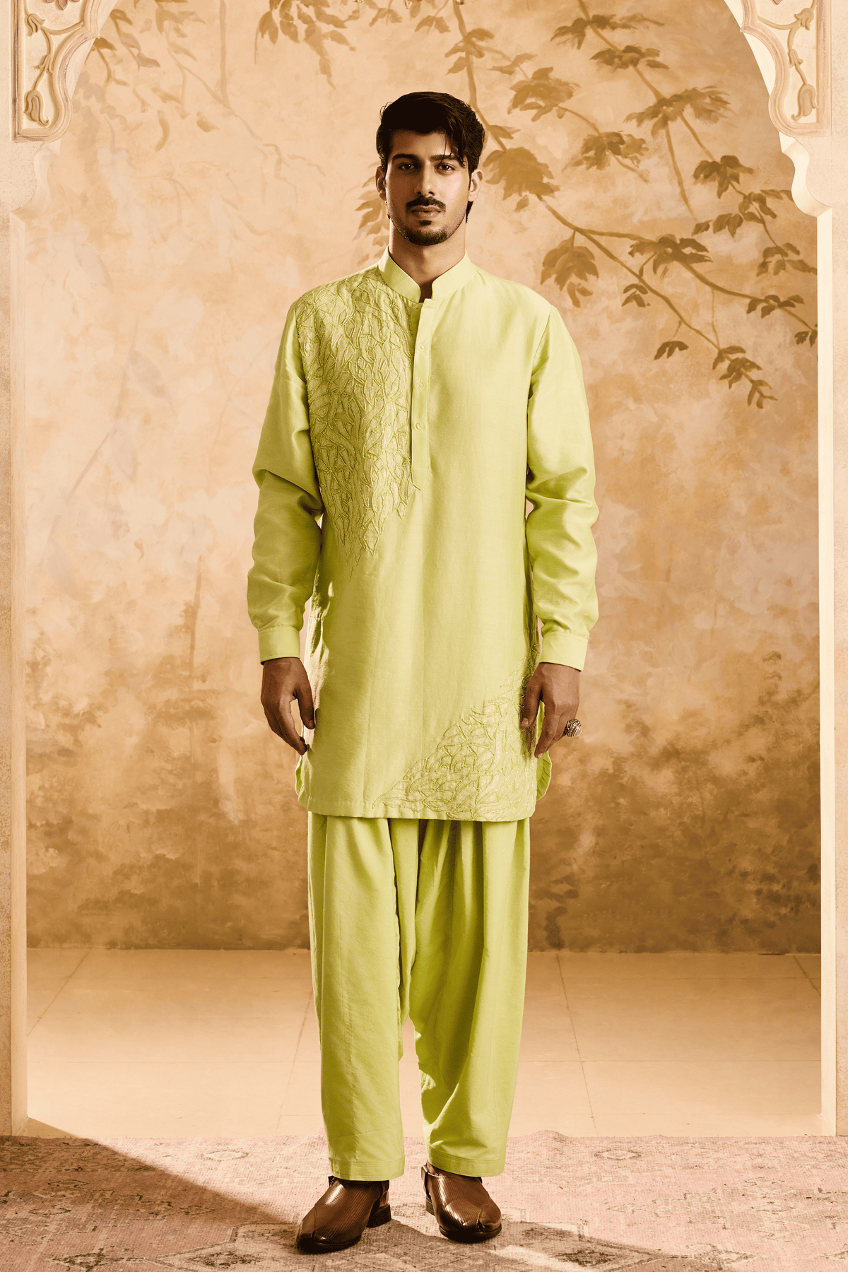 Lime Green Applique Kurta Set