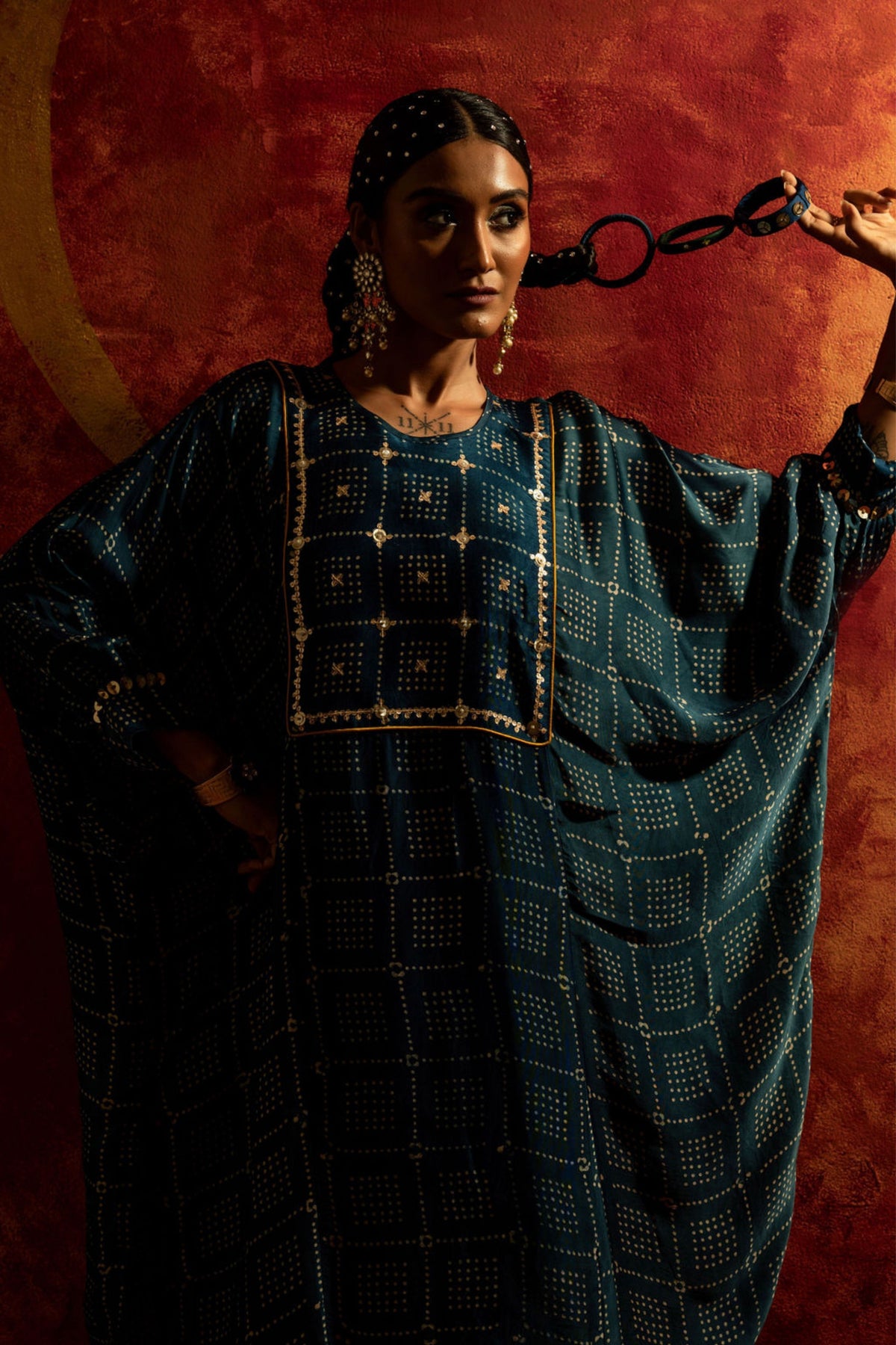 Sitara Indigo Ajrakh Kaftan Set