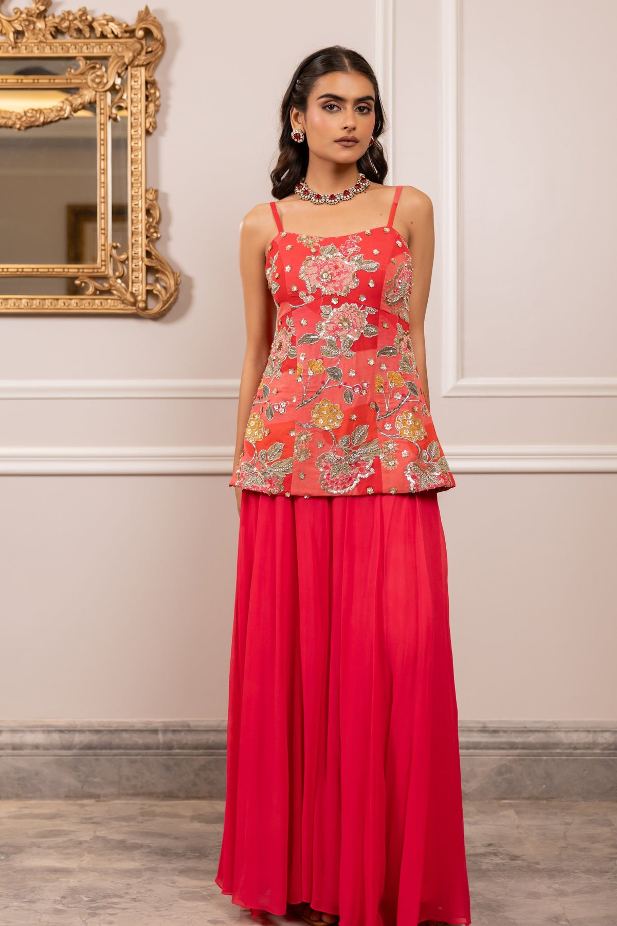 Miyu Red Sharara Set