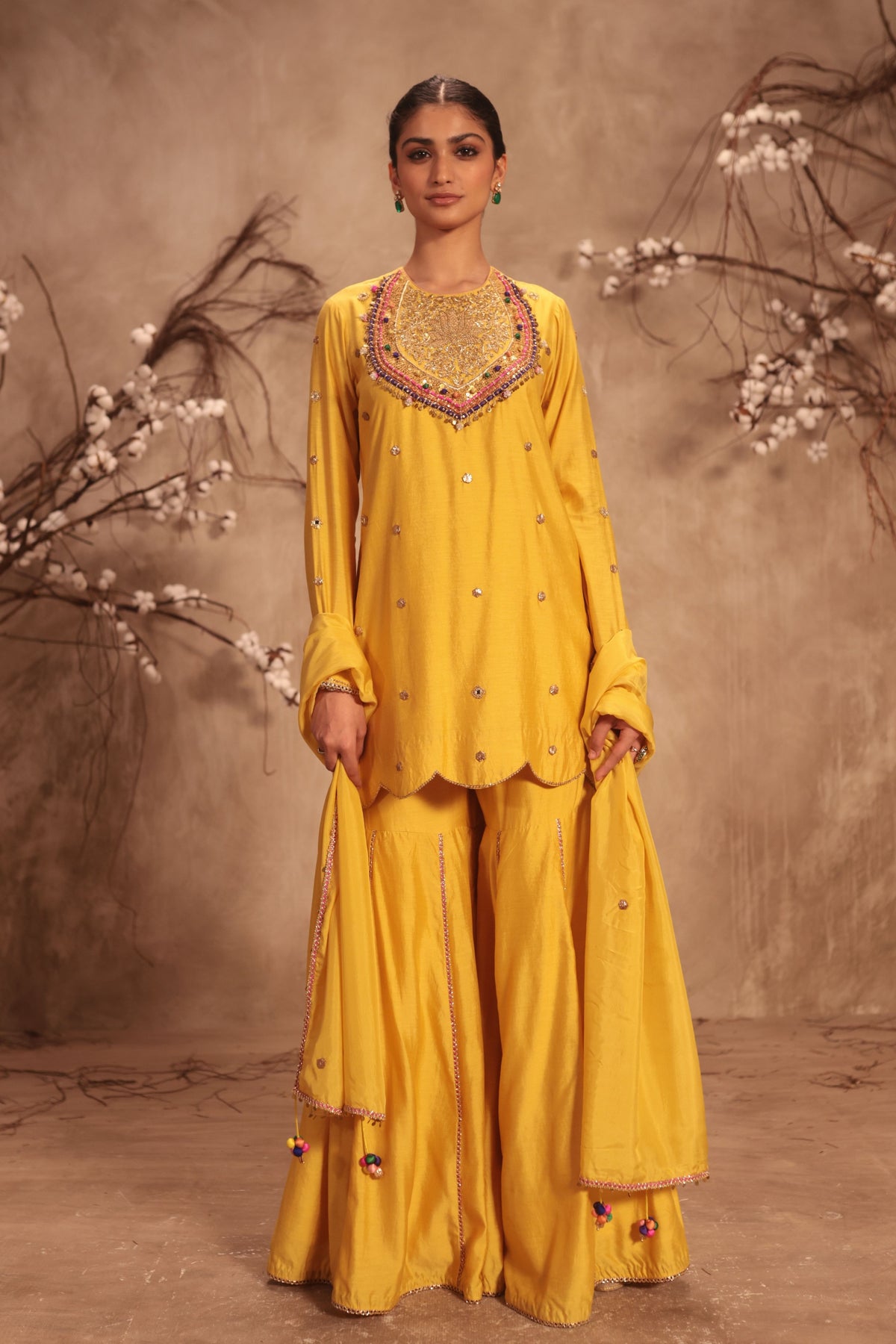 Lotus Yoke Yellow Sharara Set
