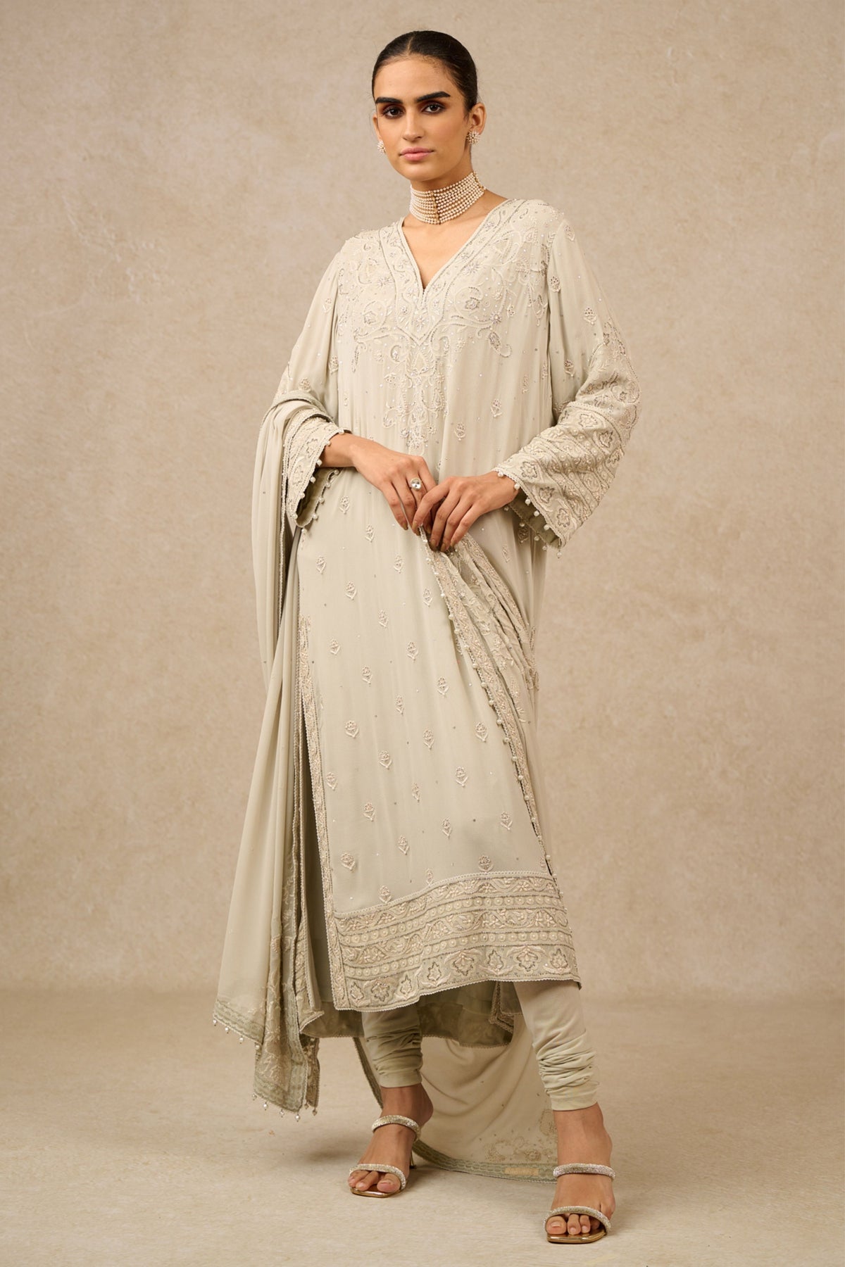 Silver Chikankari Straight Kurta