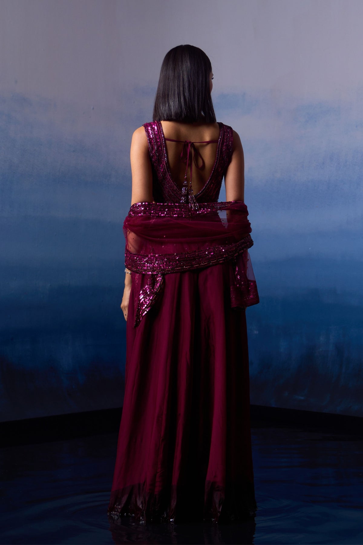 Wine Organza Cape Set