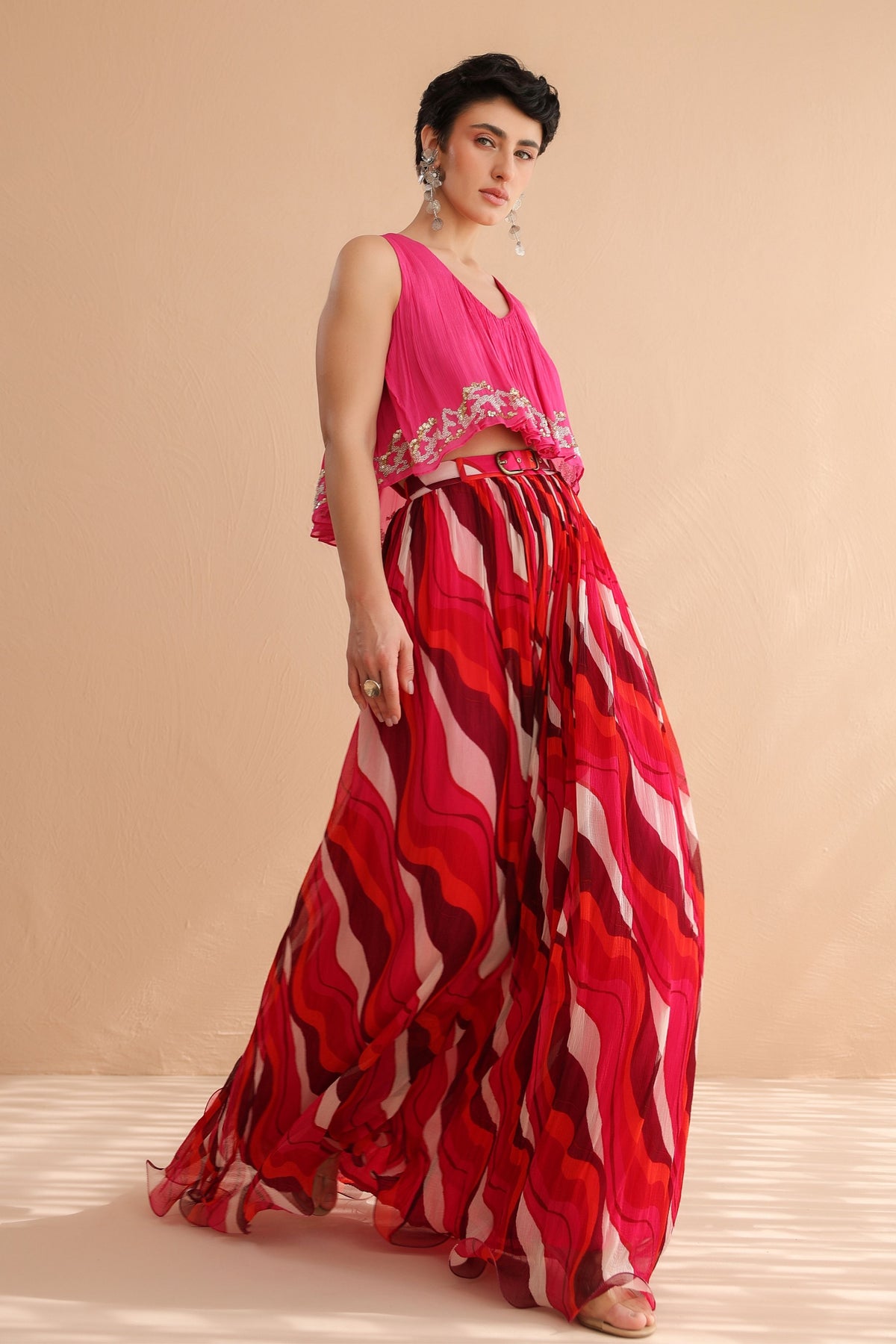 Fuchsia Collar Boho Skirt Set