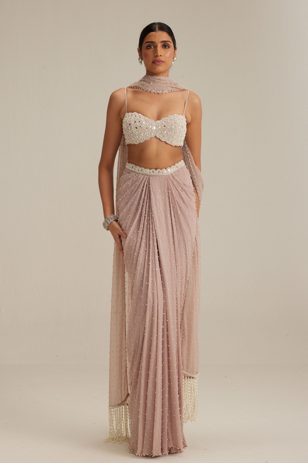 Satin Draped Skirt Set