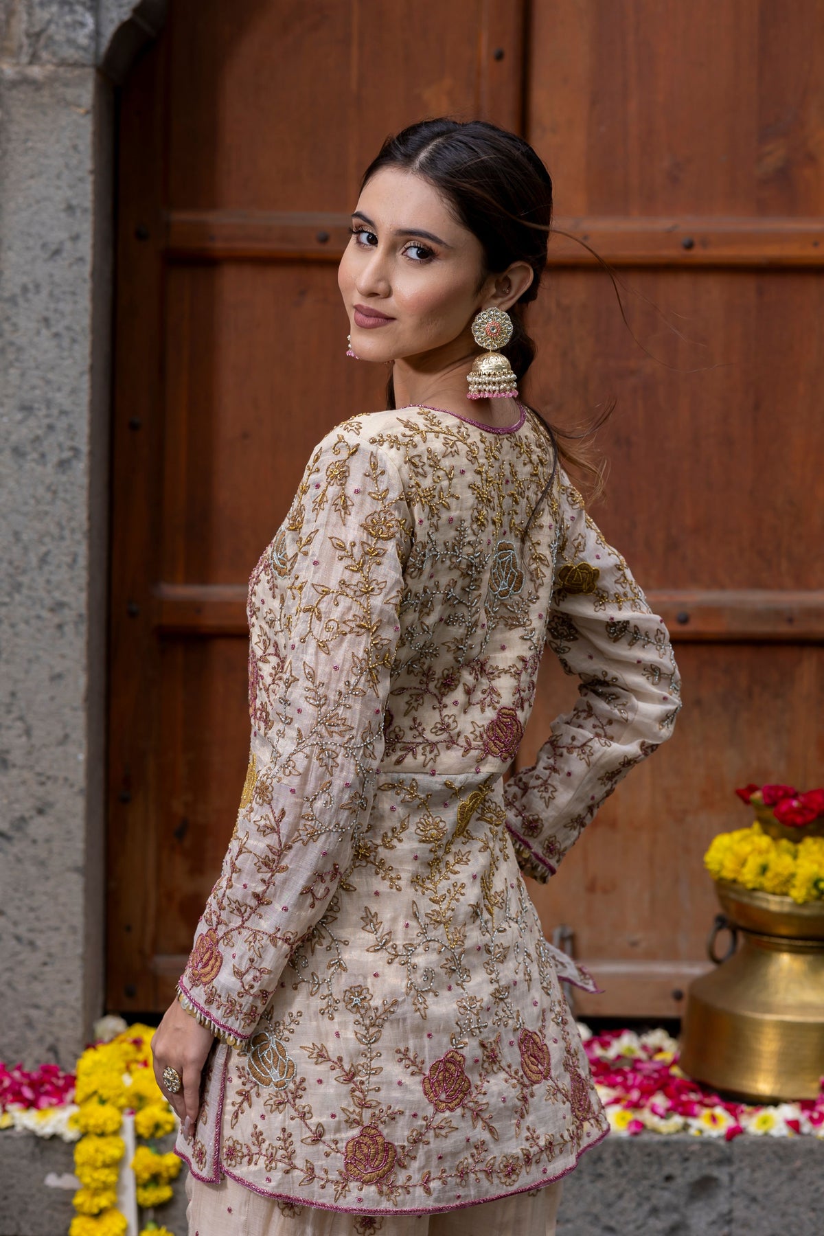 Sharara Set in Colourful Beige