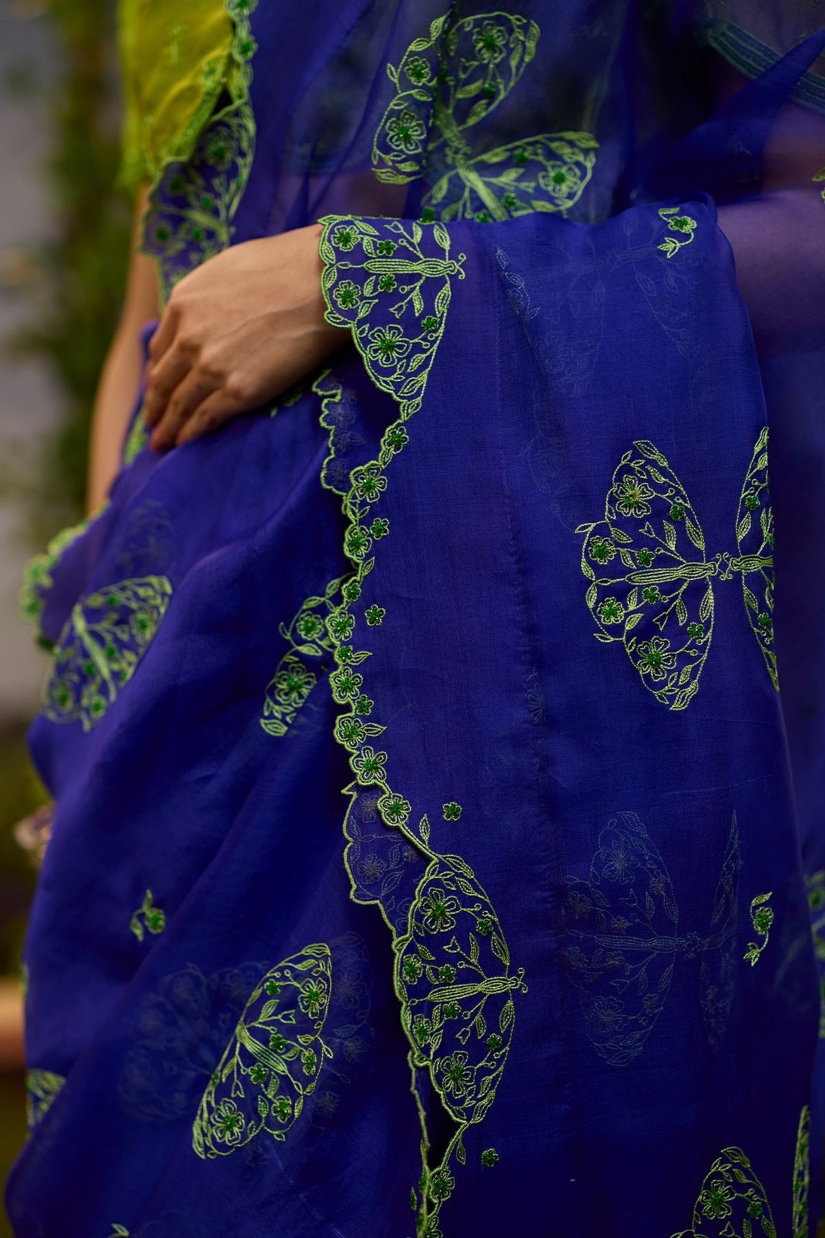 Flutter n Bloom Embroidered Purple Saree