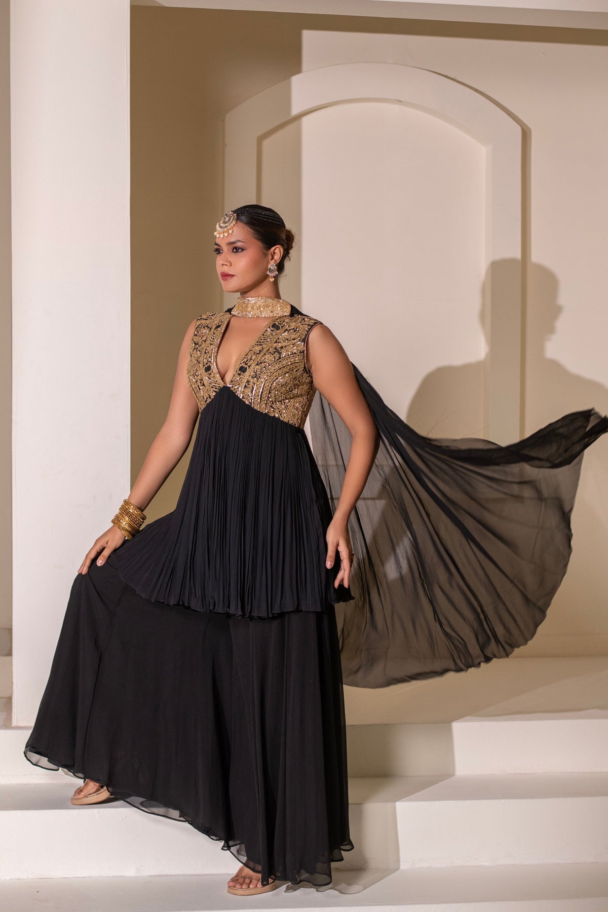 Black  Embellished Sharara Set