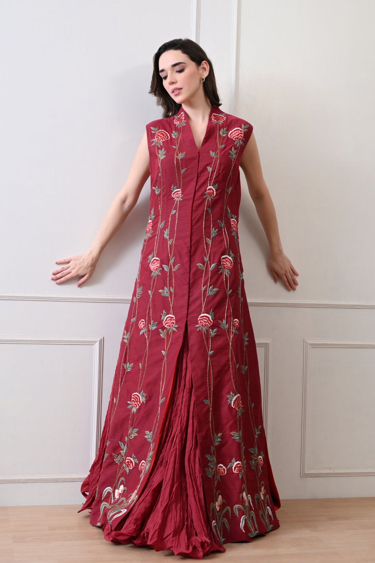 Maroon Long Jacket Anarkali Set