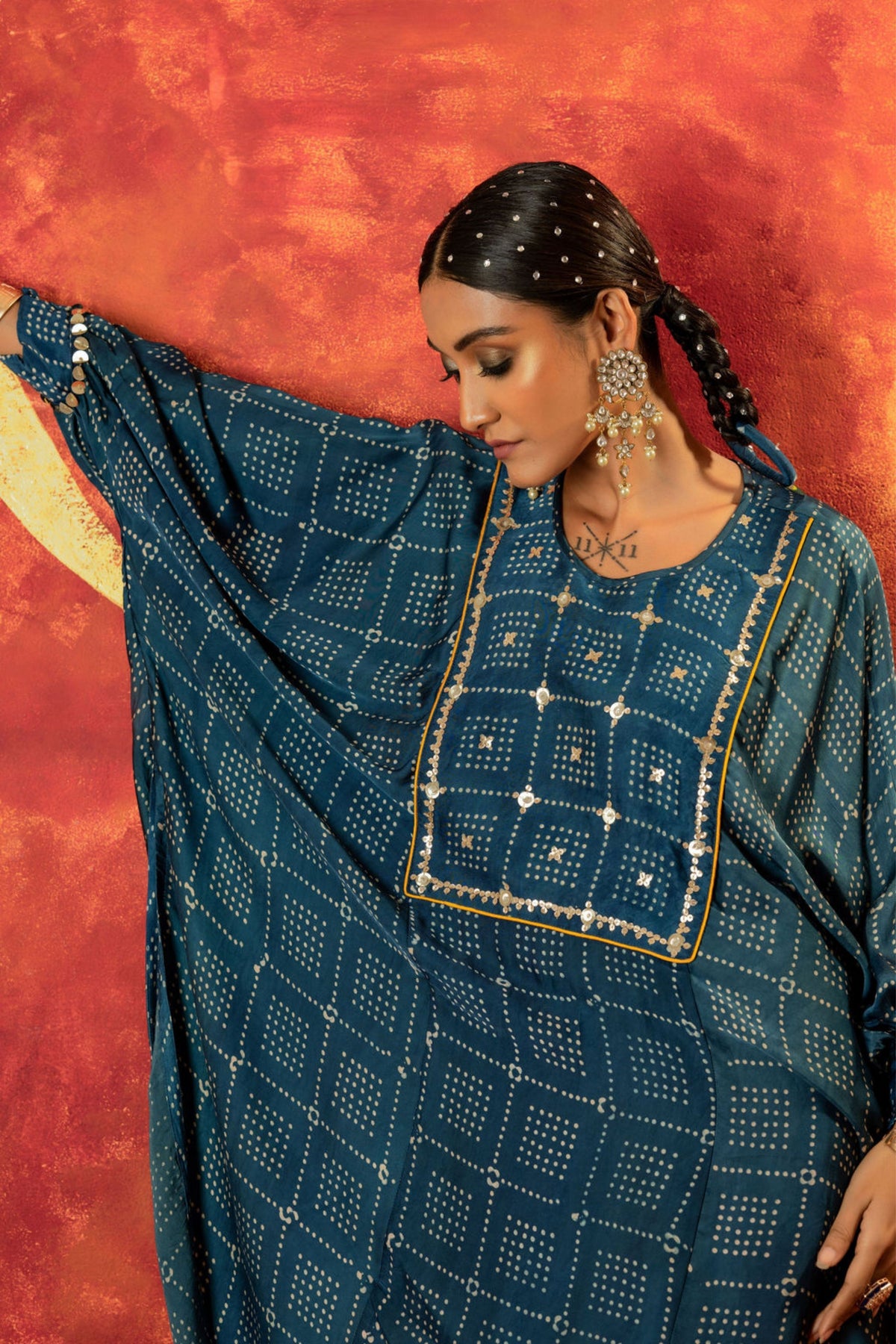 Sitara Indigo Ajrakh Kaftan Set
