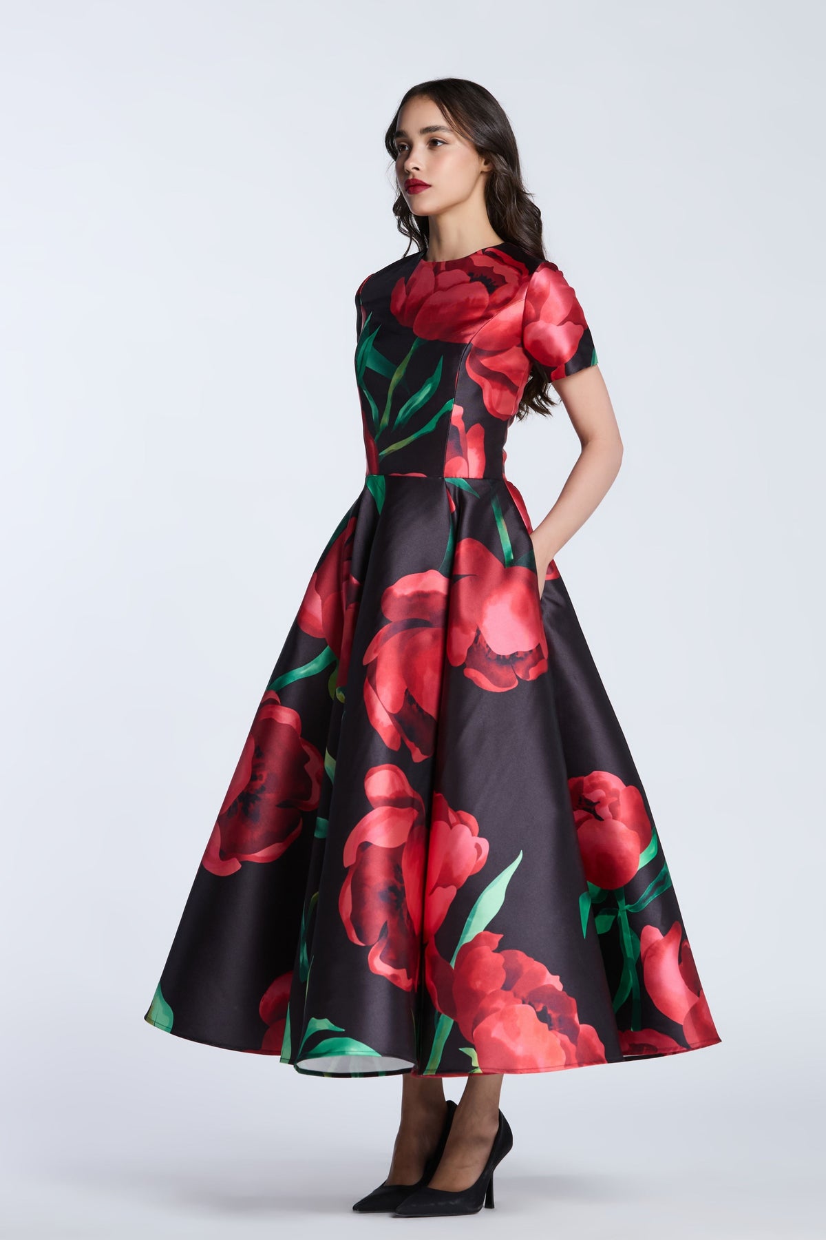 Floral Red Flat Midi