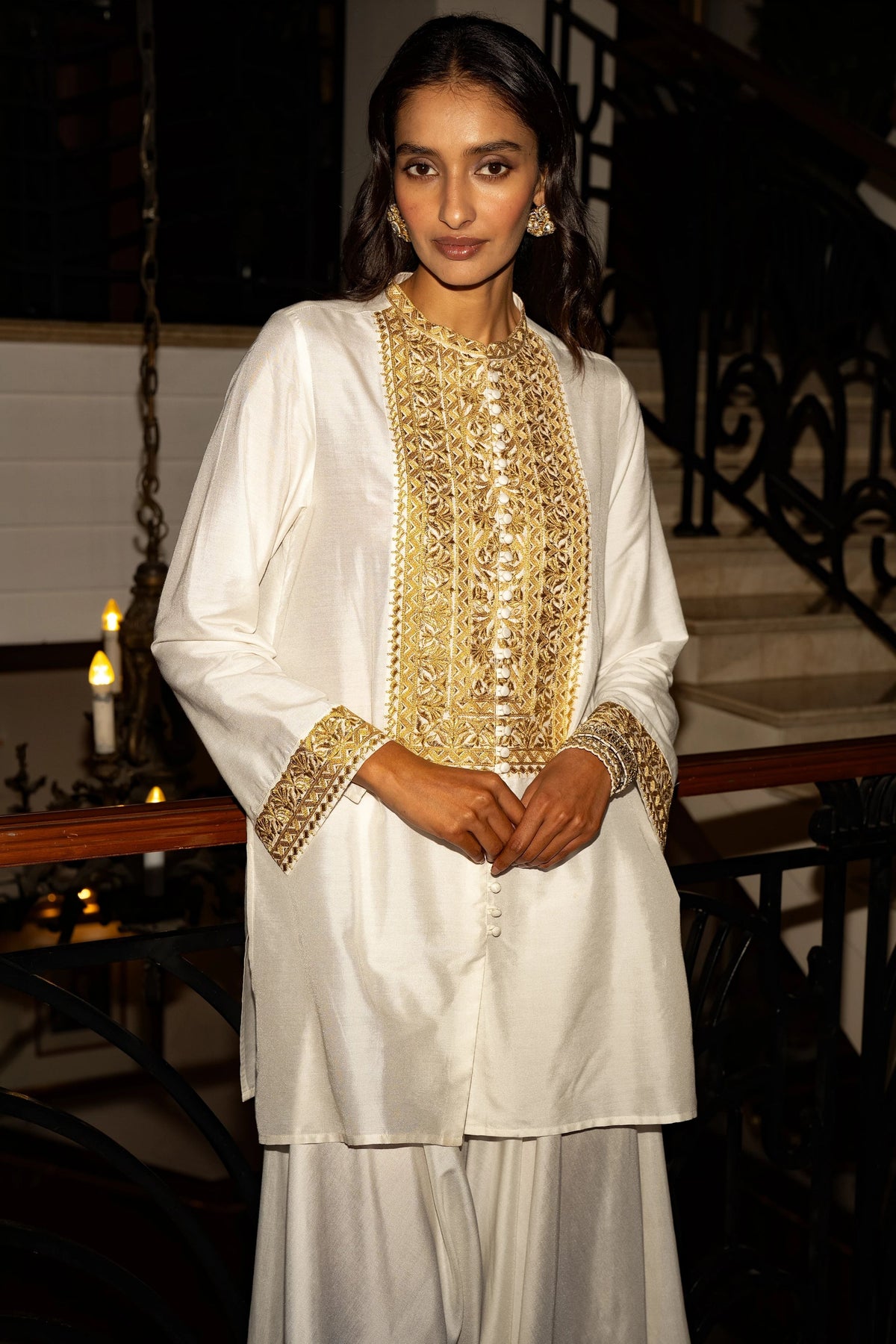 Embroidered Top & Ivory Culotte