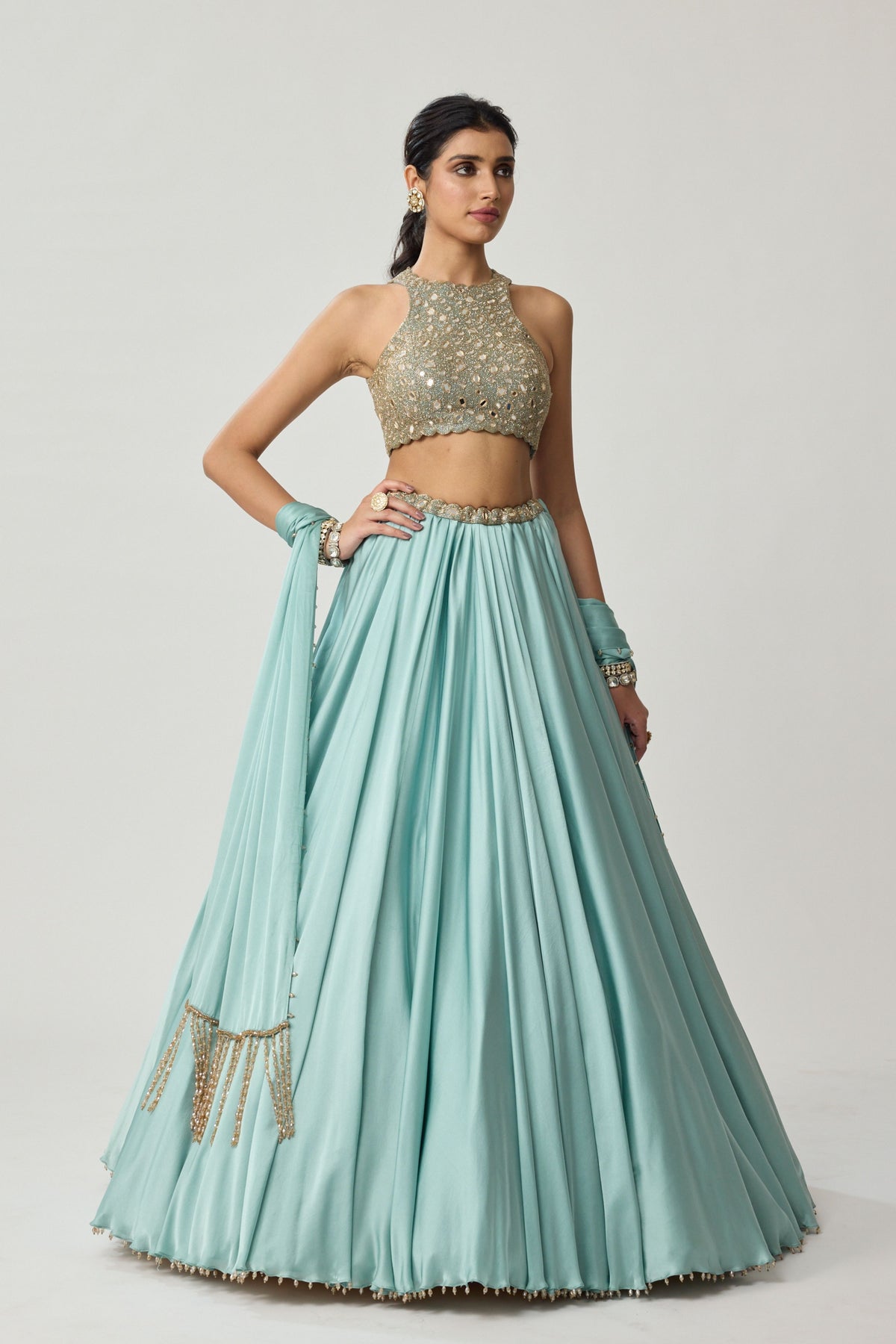 Powder Blue Mirror Lehenga Set