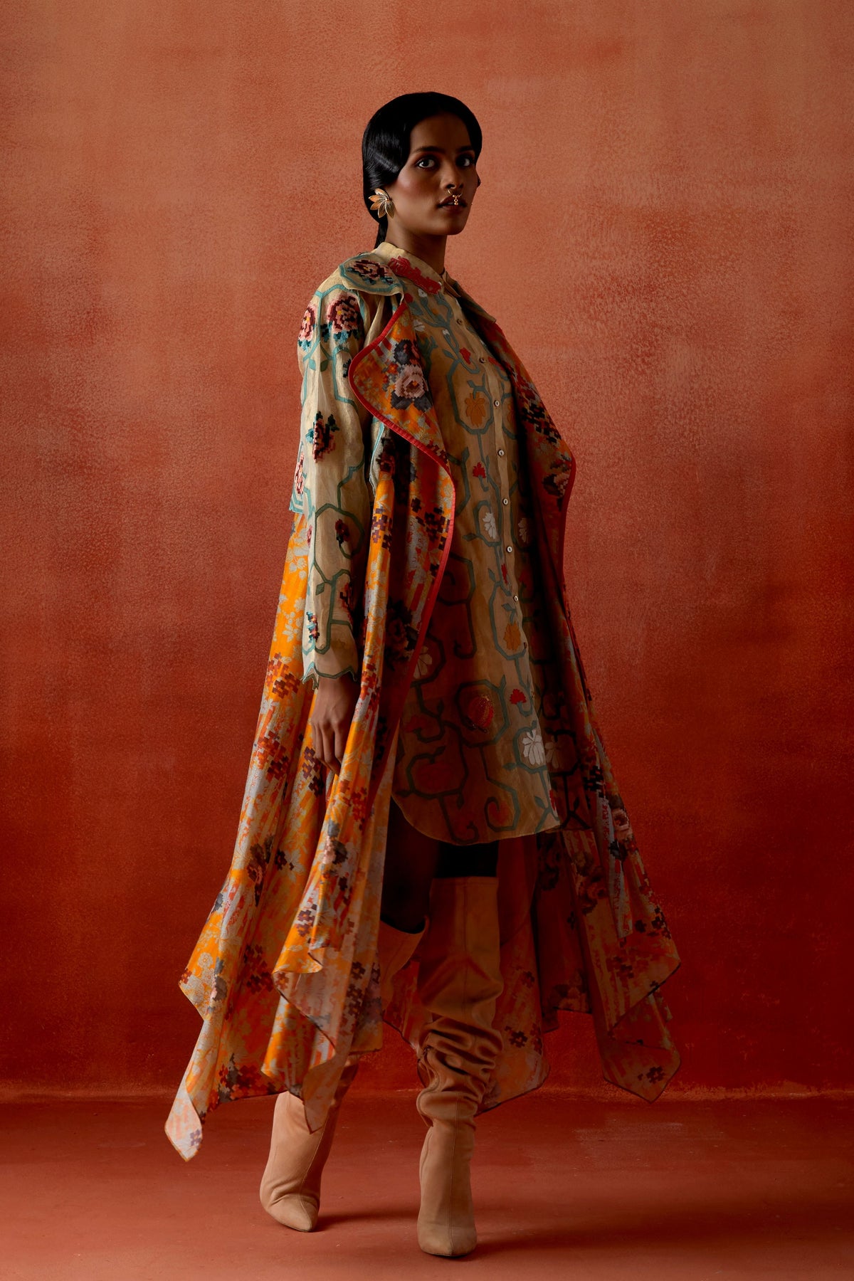 Printed Long Trench Coat