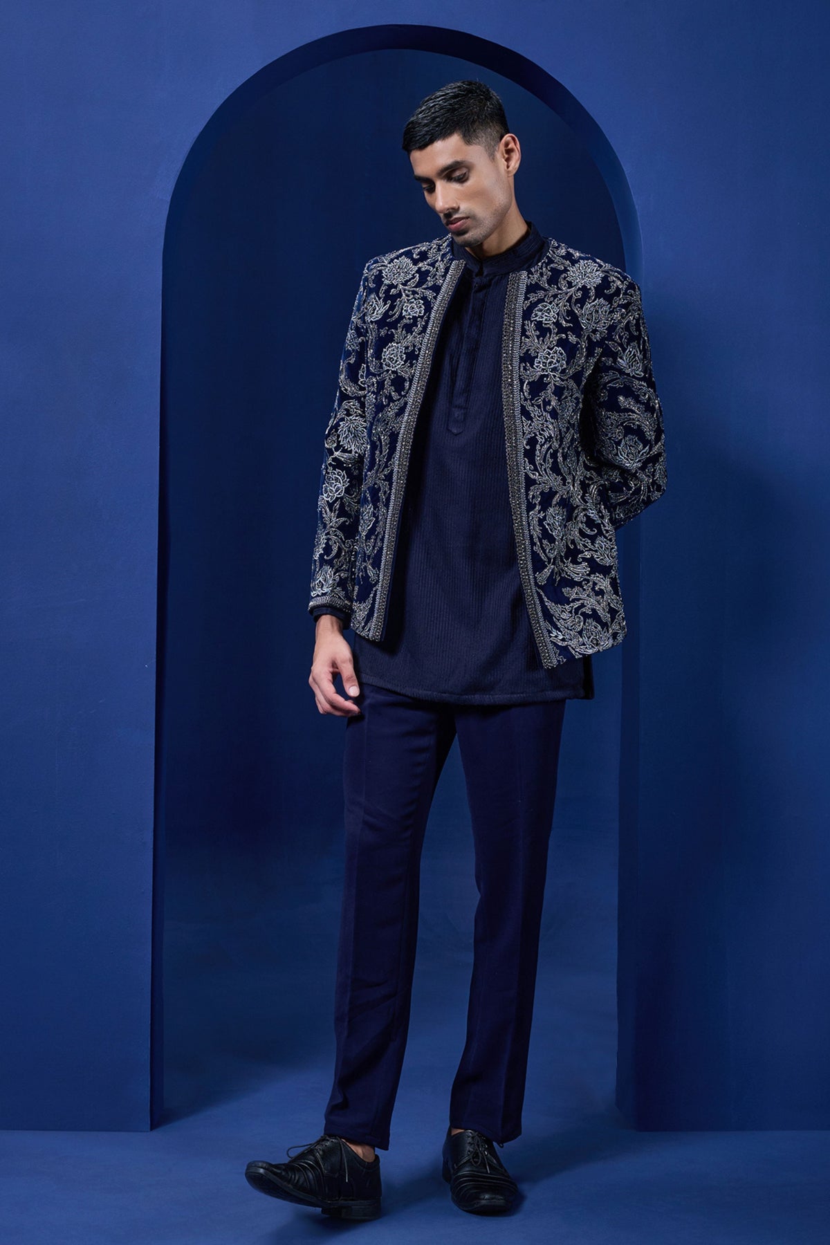 Navy Zari Bandhgala Set