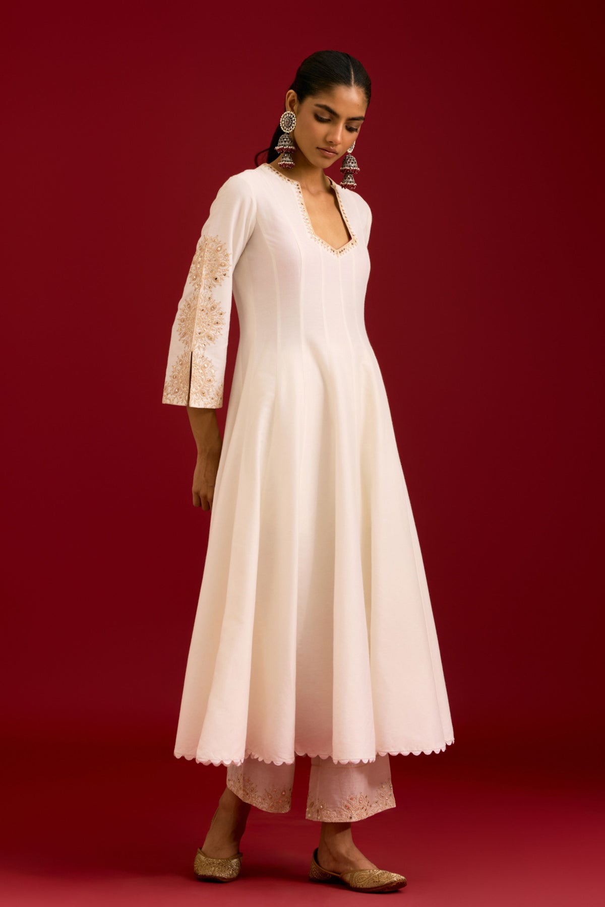 Ivory Embroidered Anarkali Set