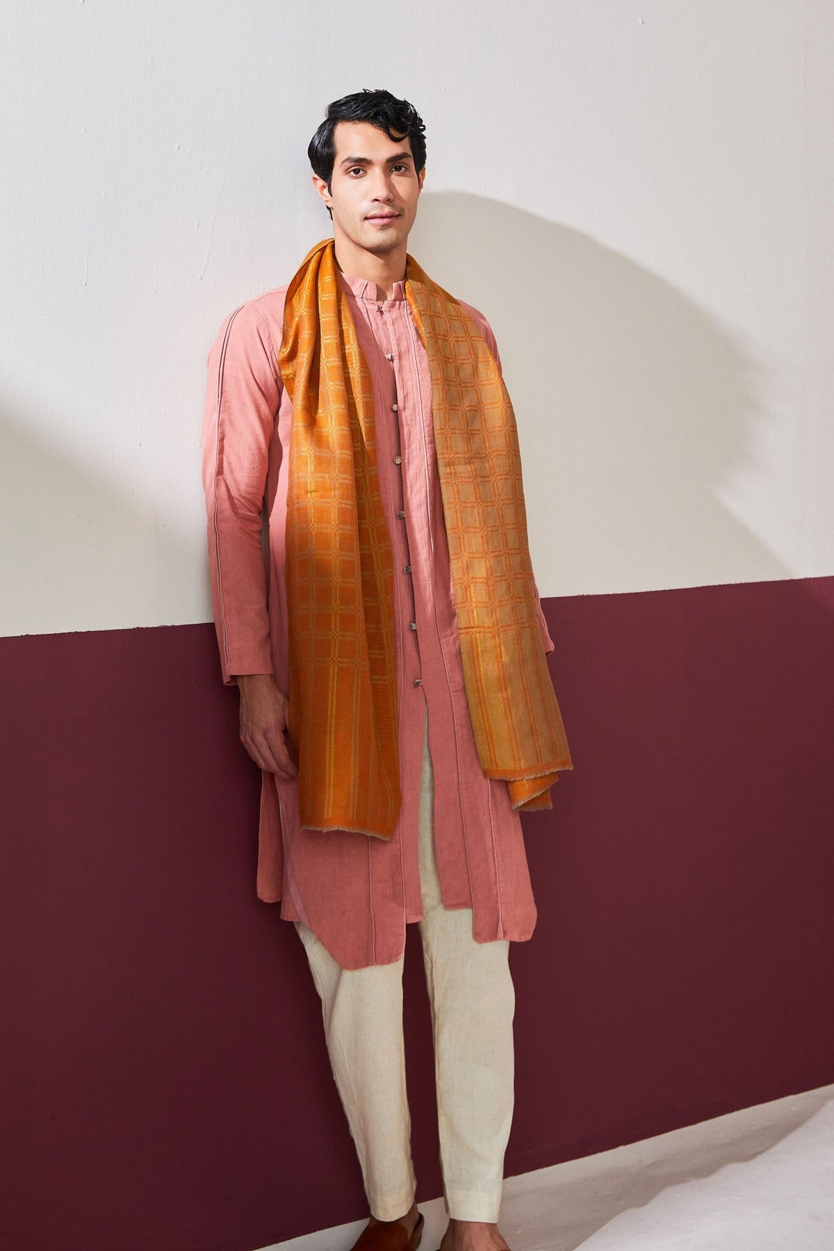 Zari Reversible Mandarin Orange Stole