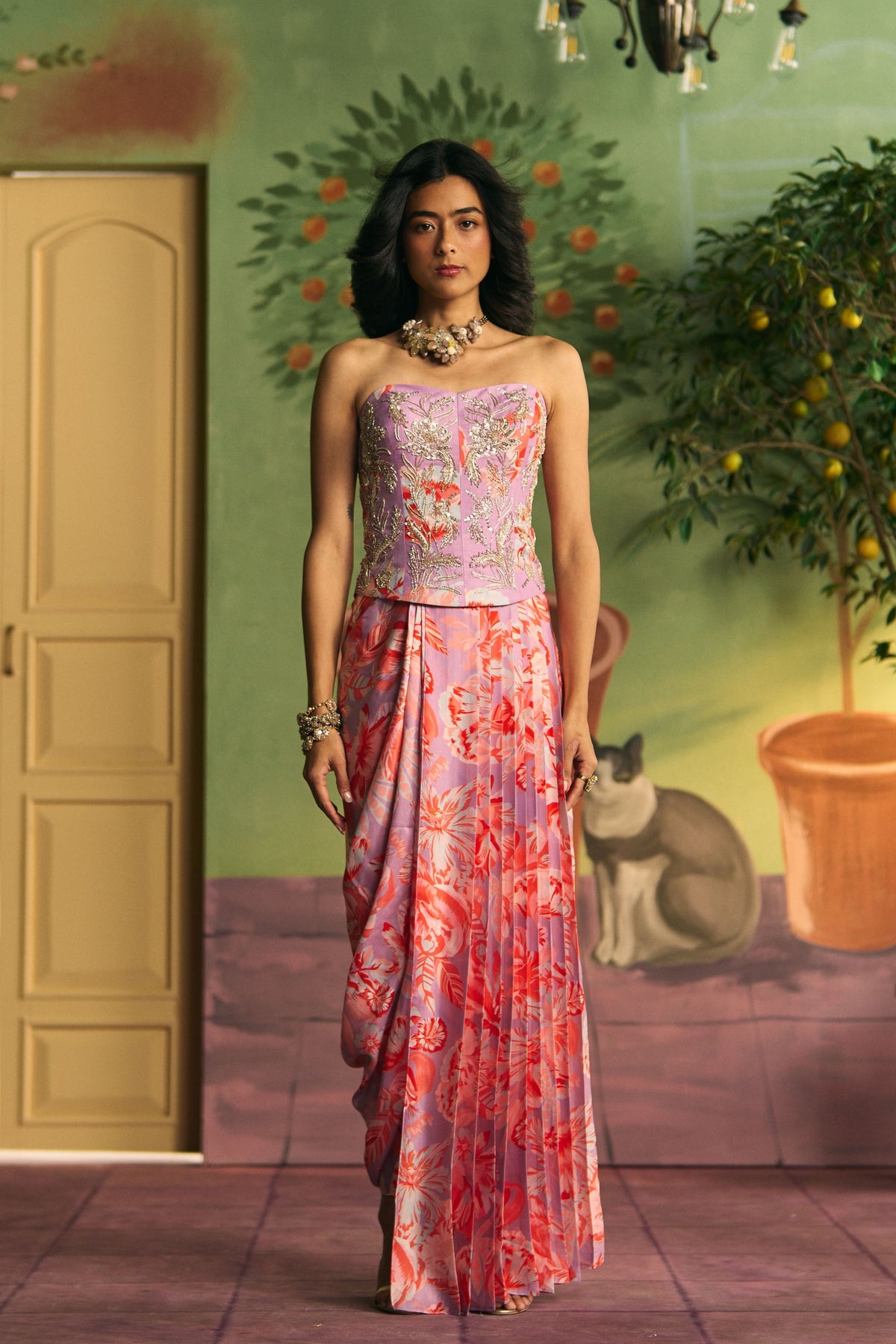 Lavender Draped Skirt Set