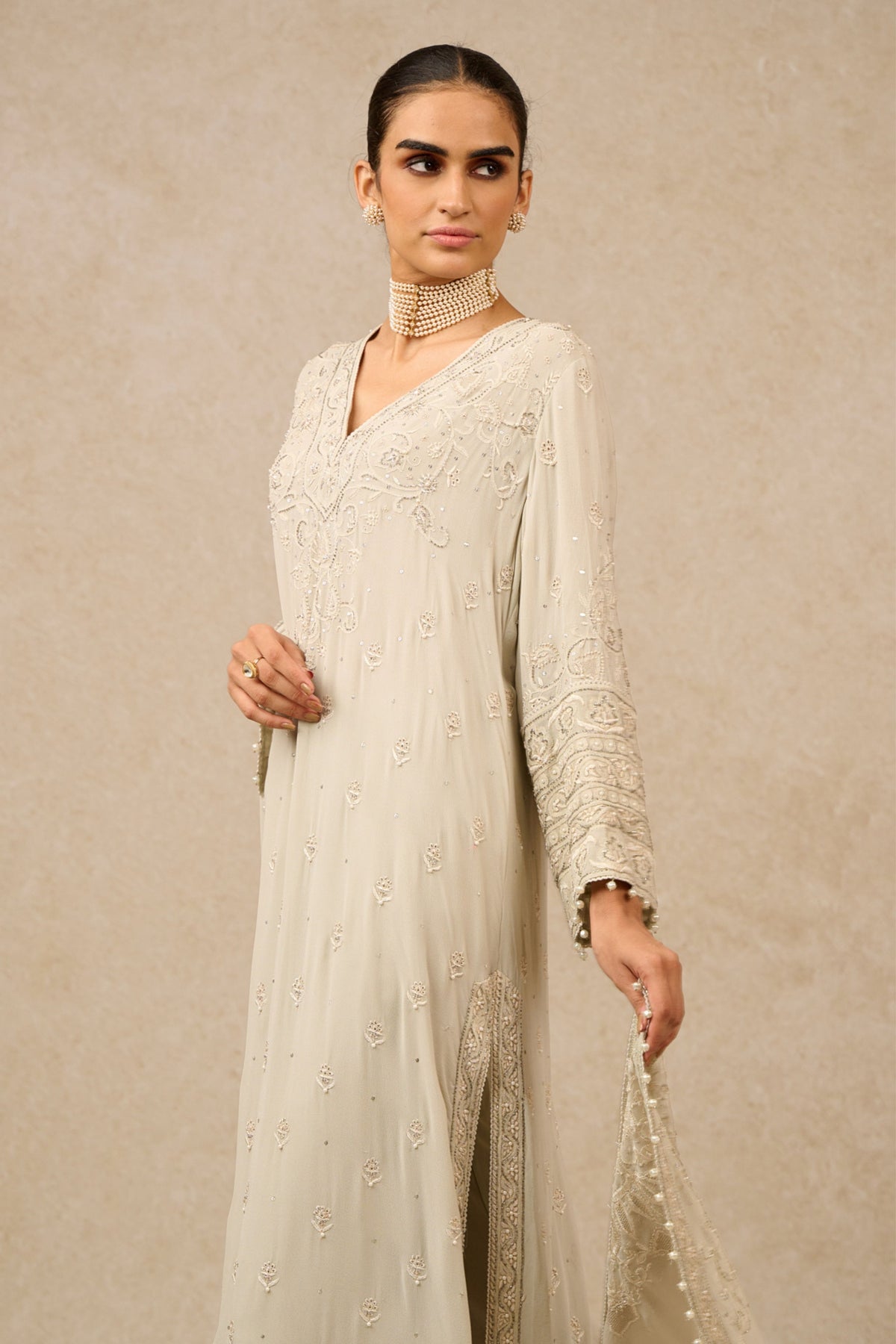 Silver Chikankari Straight Kurta