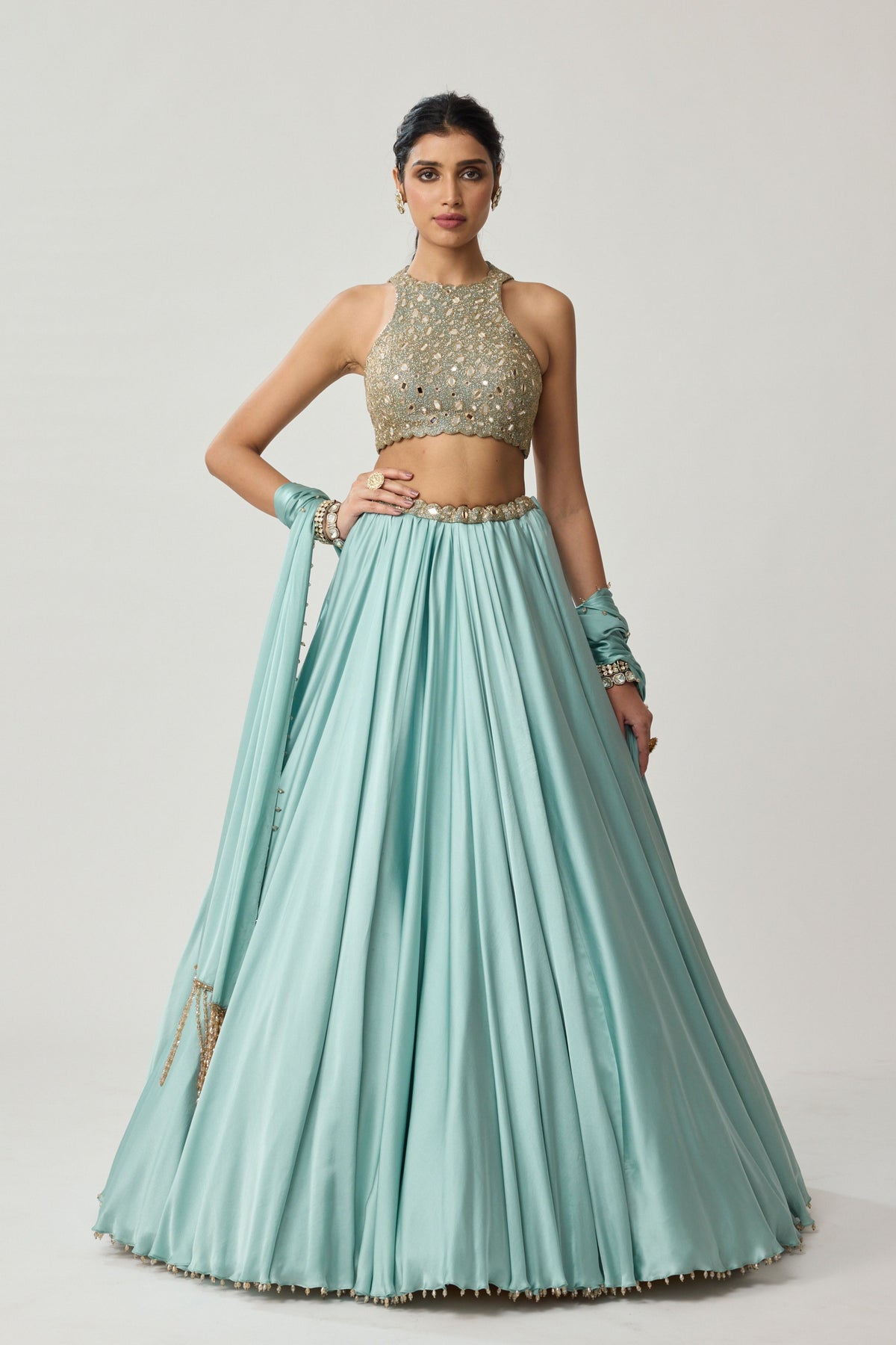 Powder Blue Mirror Lehenga Set