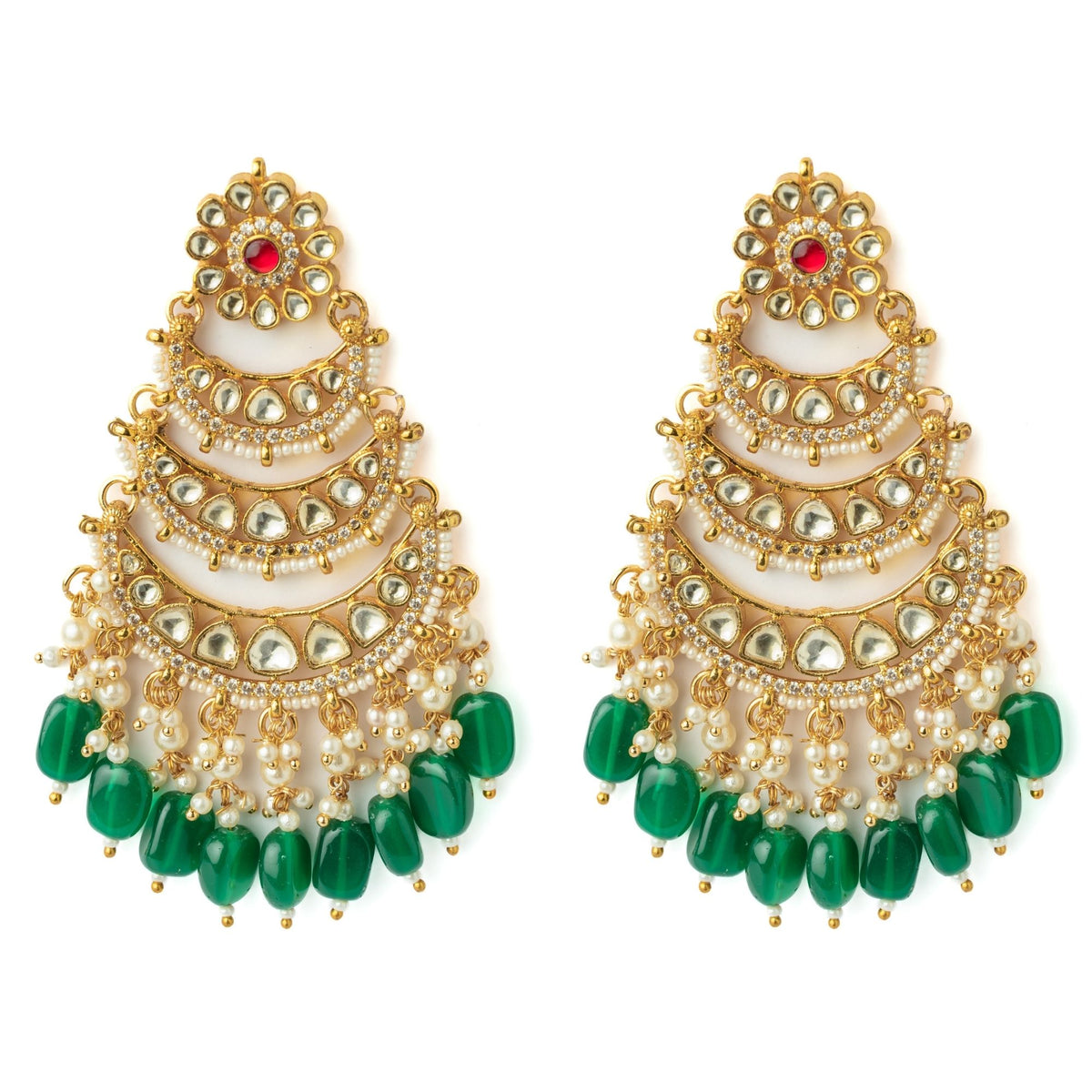 Gold Plated Green Earrings