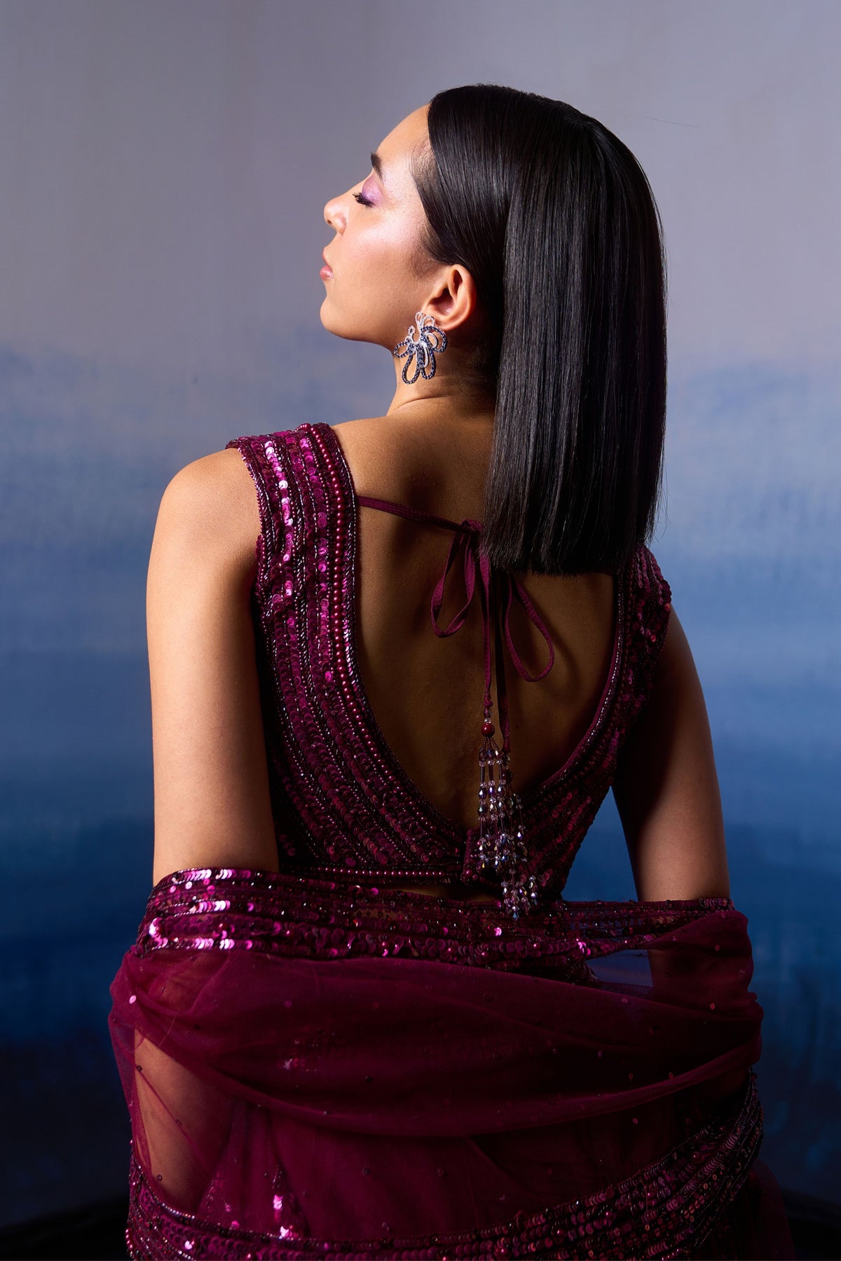Wine Organza Cape Set