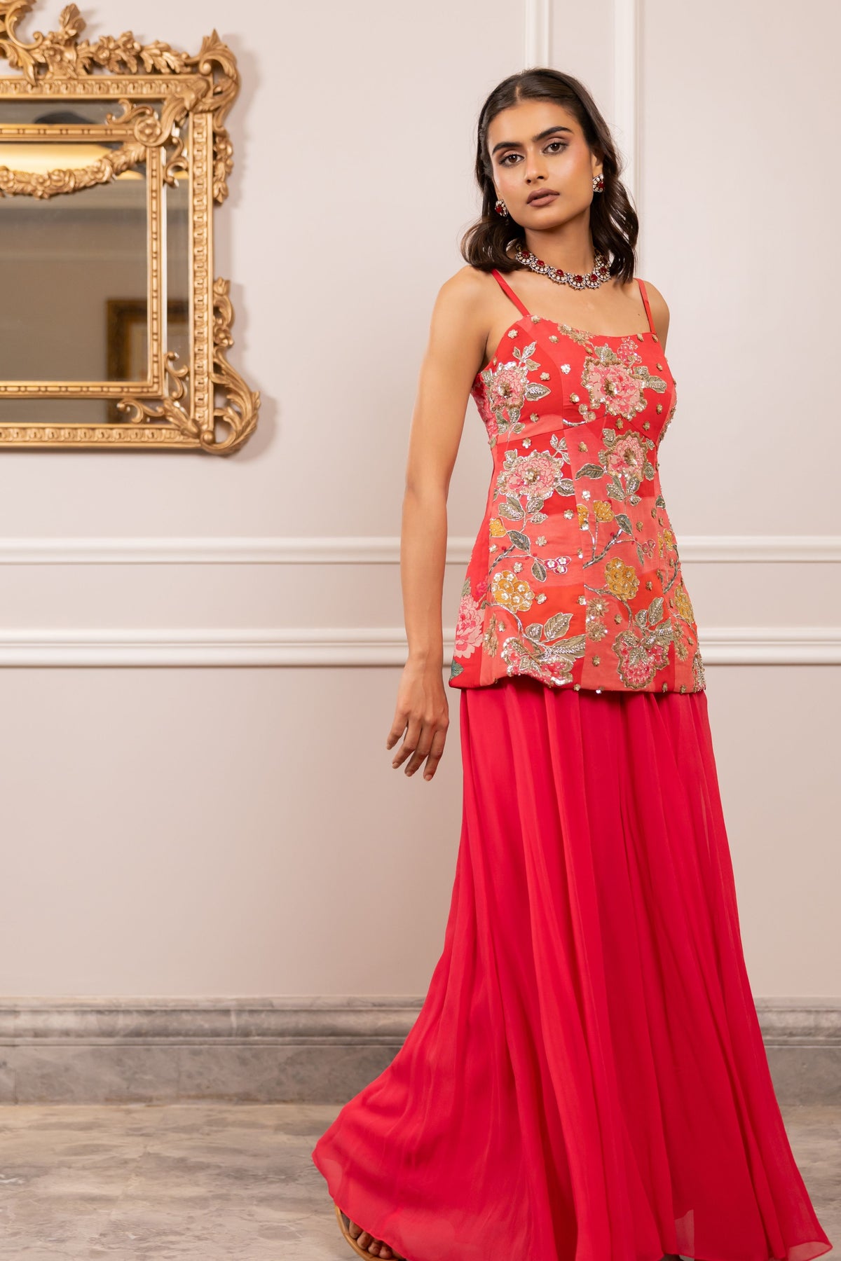 Miyu Red Sharara Set