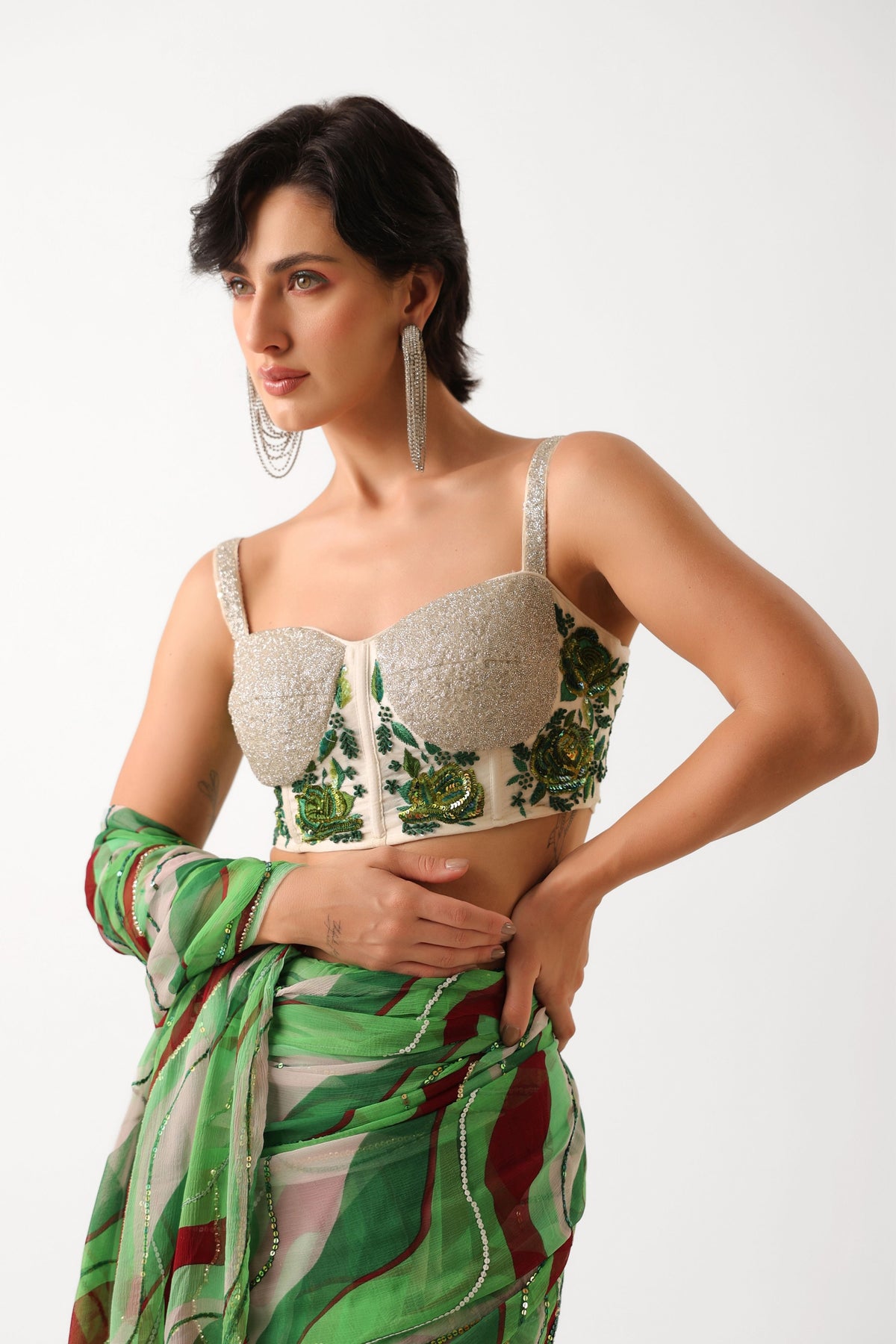 Lush Green Lehar Saree Set